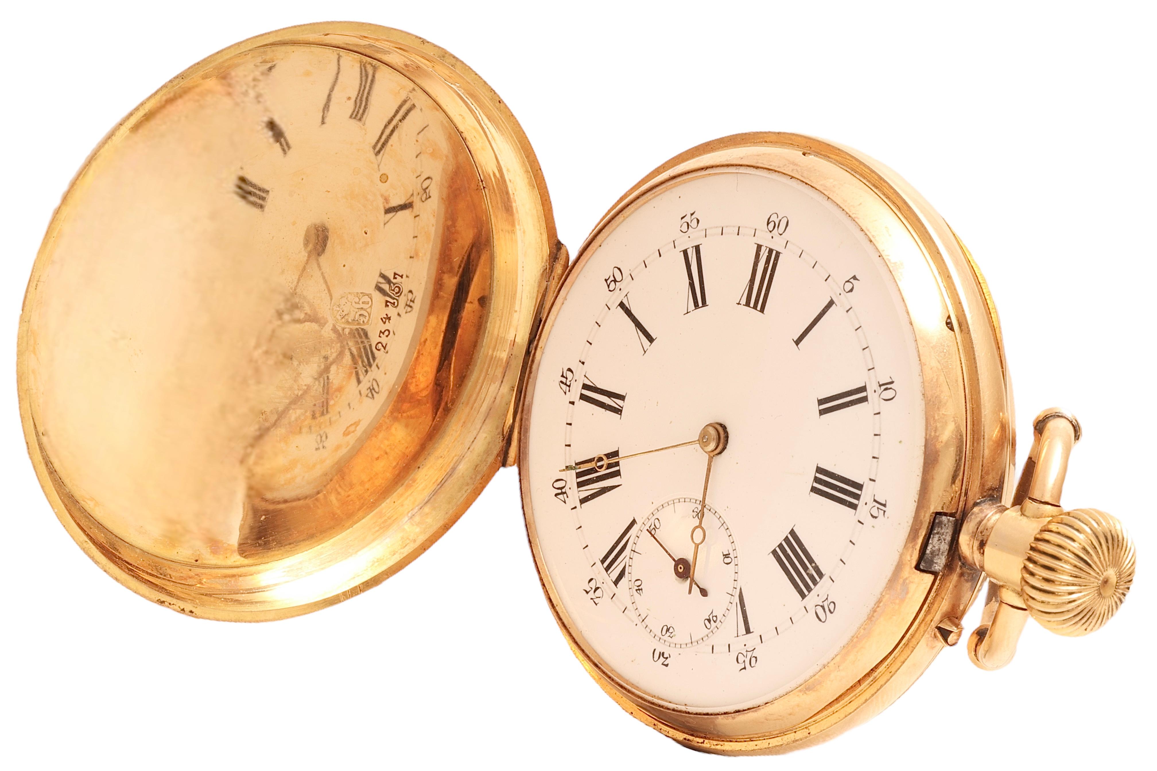 14 Kt Solid Gold Heavy Hunter Case Manual Winding Pocket Watch  Excellent état - En vente à Antwerp, BE
