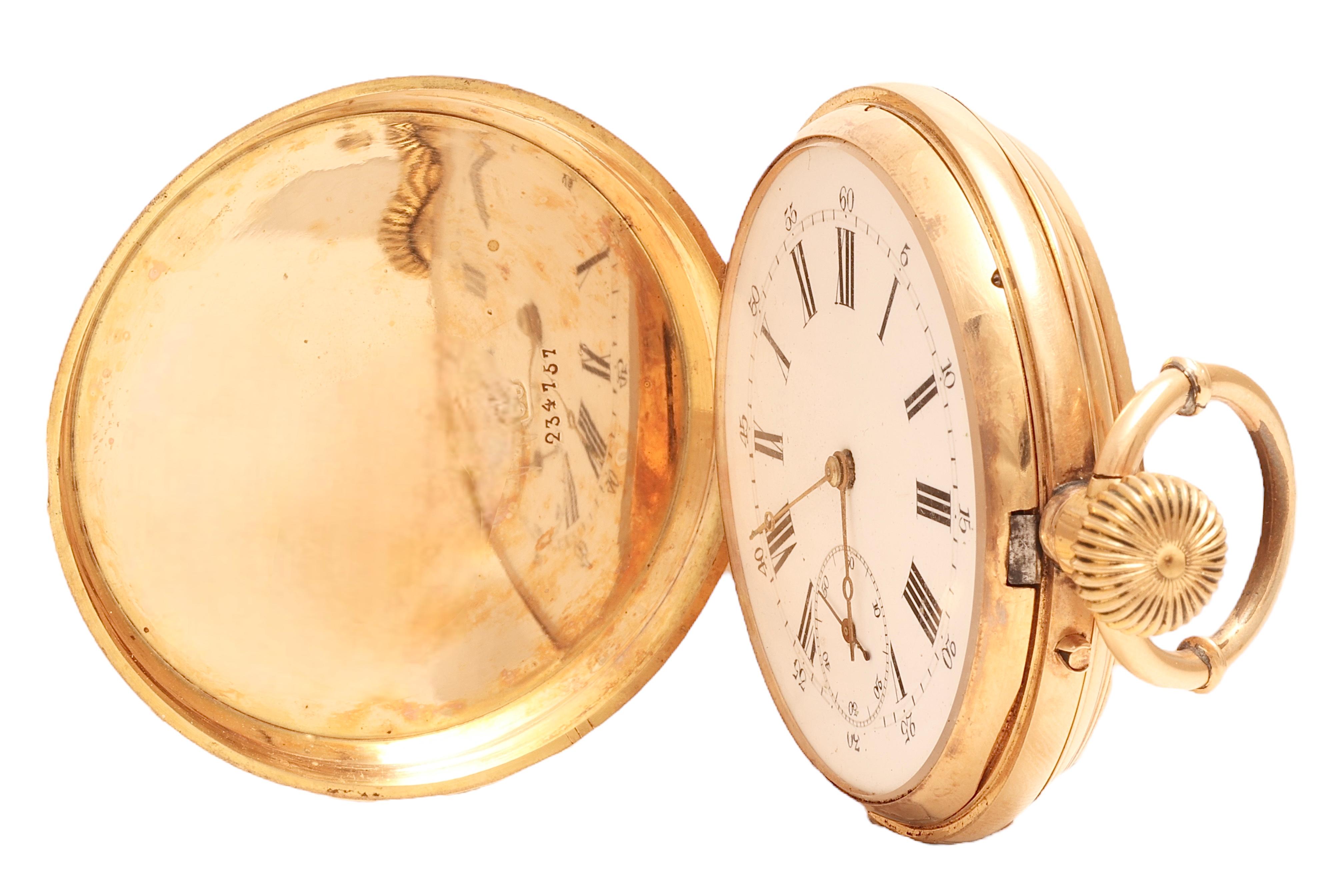 Artisan 14 Kt Solid Gold Heavy Hunter Case Manual Winding Pocket Watch  For Sale