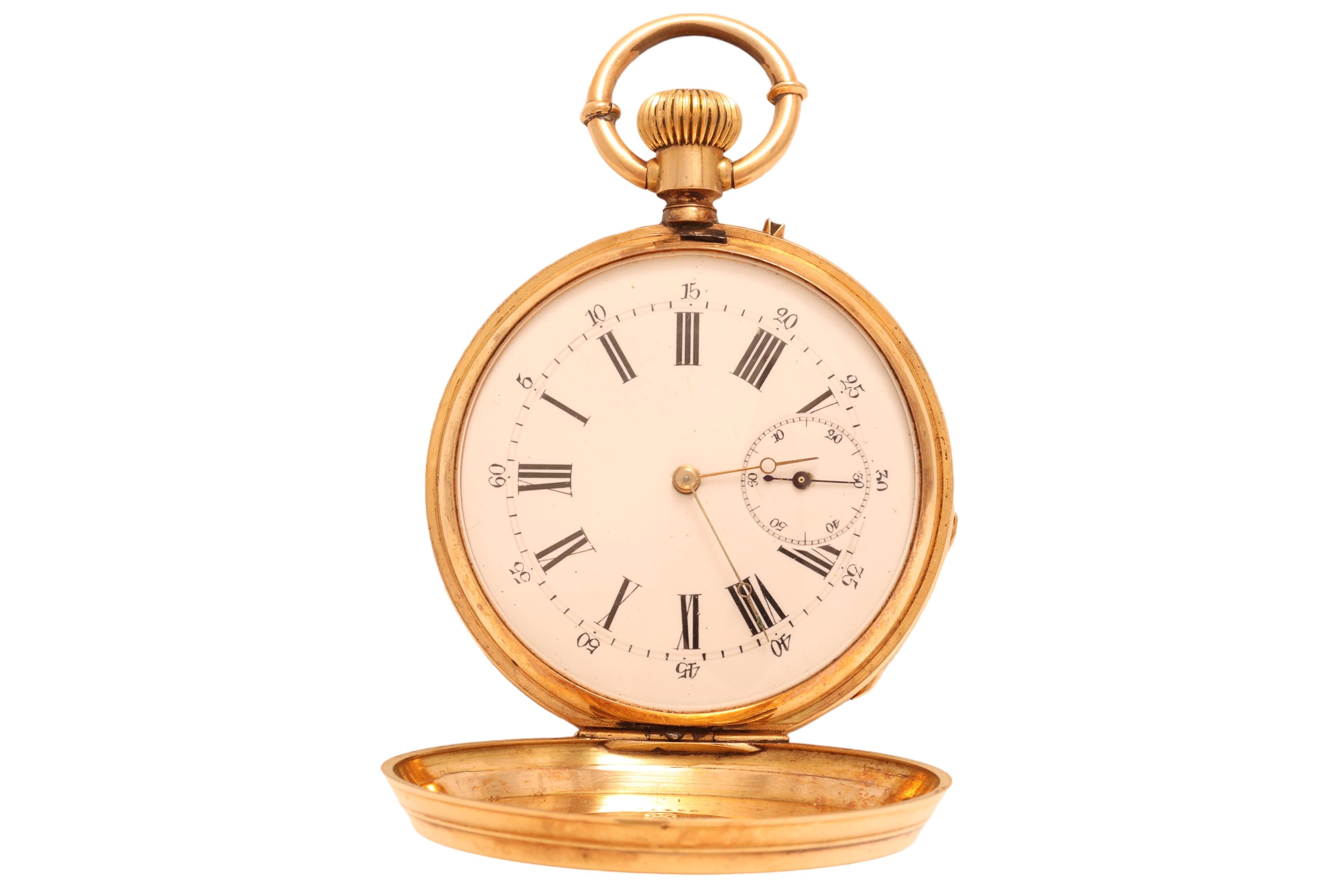 14 Kt Solid Gold Heavy Hunter Case Manual Winding Pocket Watch  In Excellent Condition For Sale In Antwerp, BE