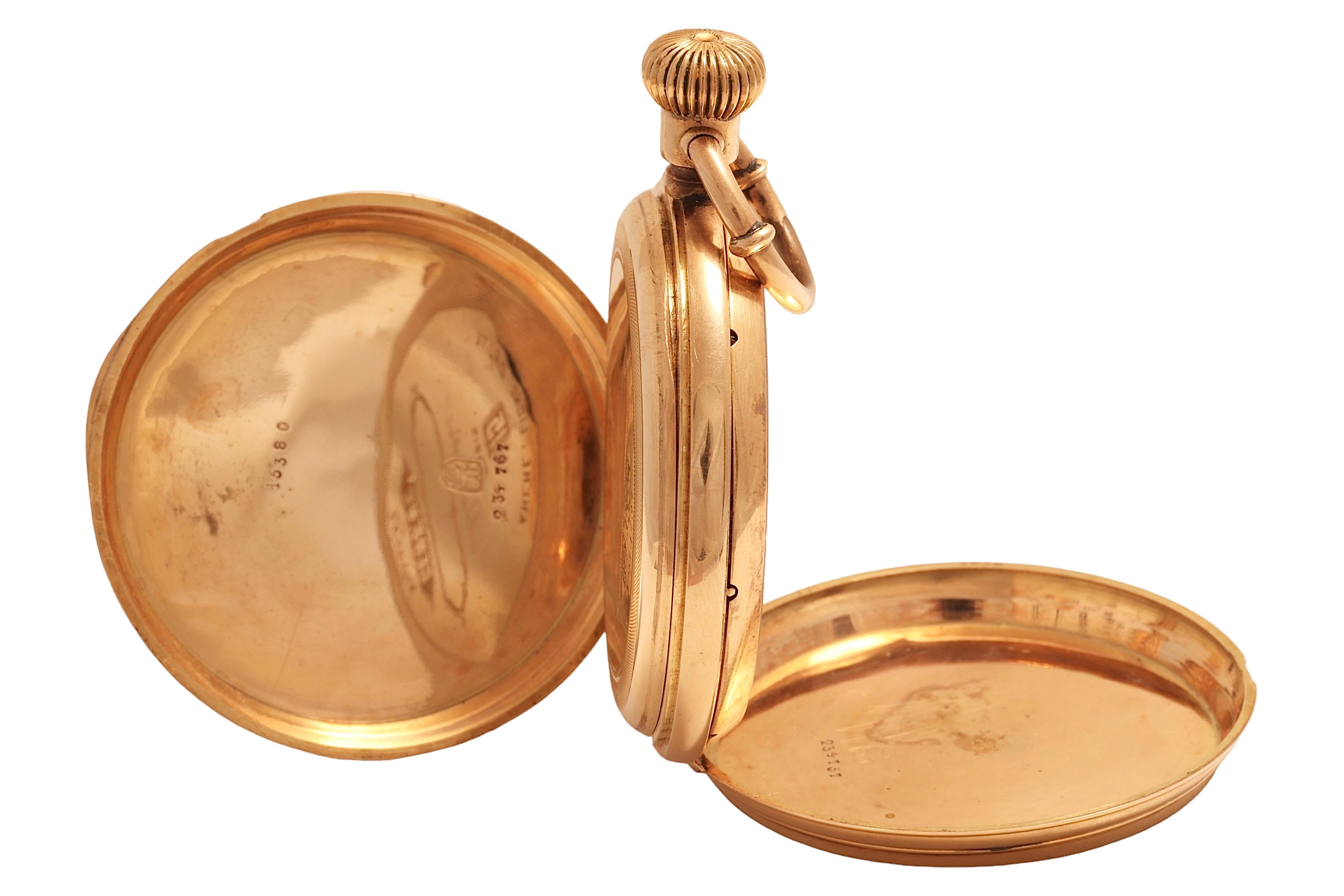 14 Kt Solid Gold Heavy Hunter Case Manual Winding Pocket Watch  For Sale 2
