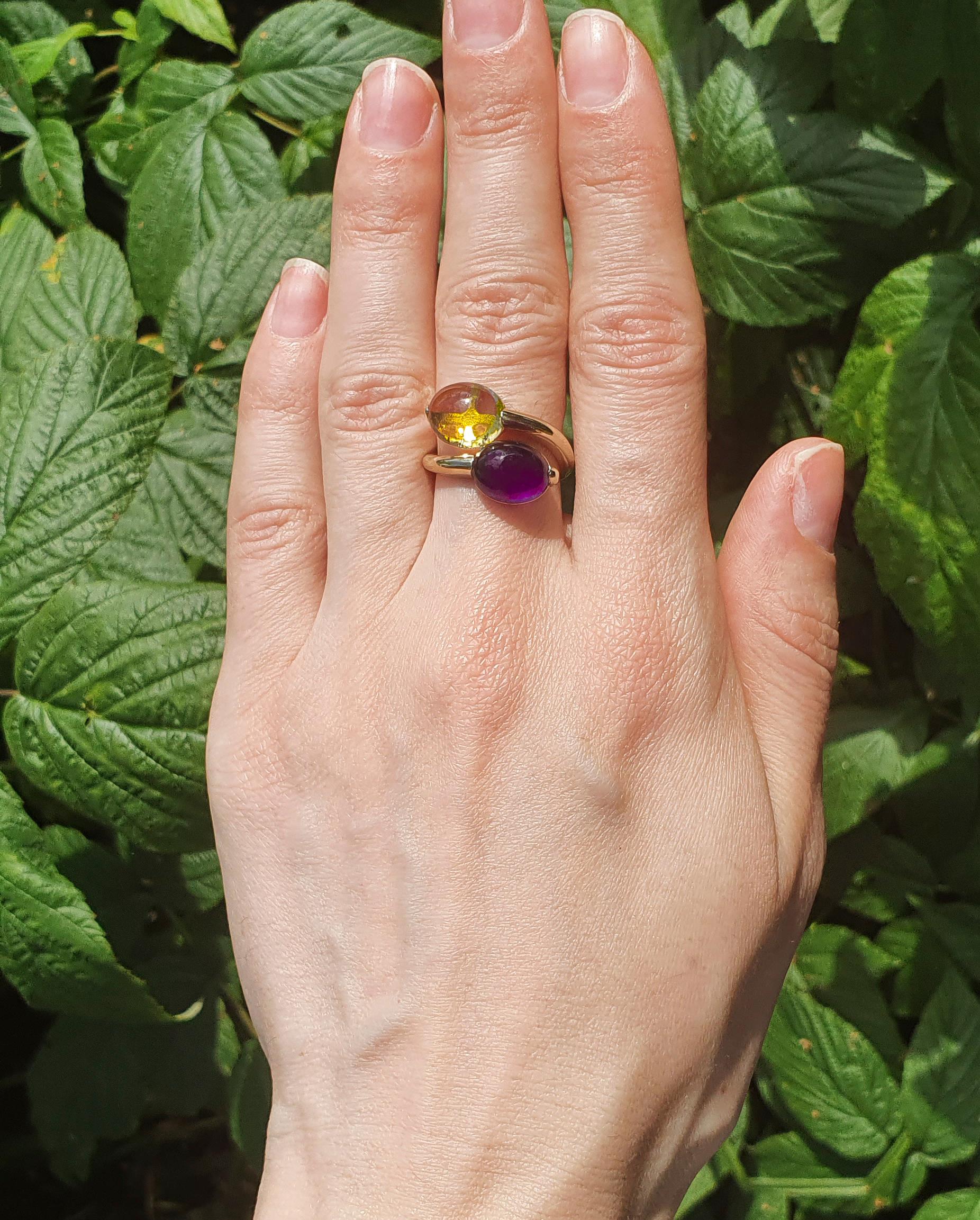 For Sale:  Amethyst and Citrine Cabochon ring in 14k gold 11