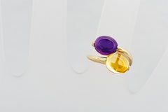 Amethyst and Citrine Cabochon ring silver, gold