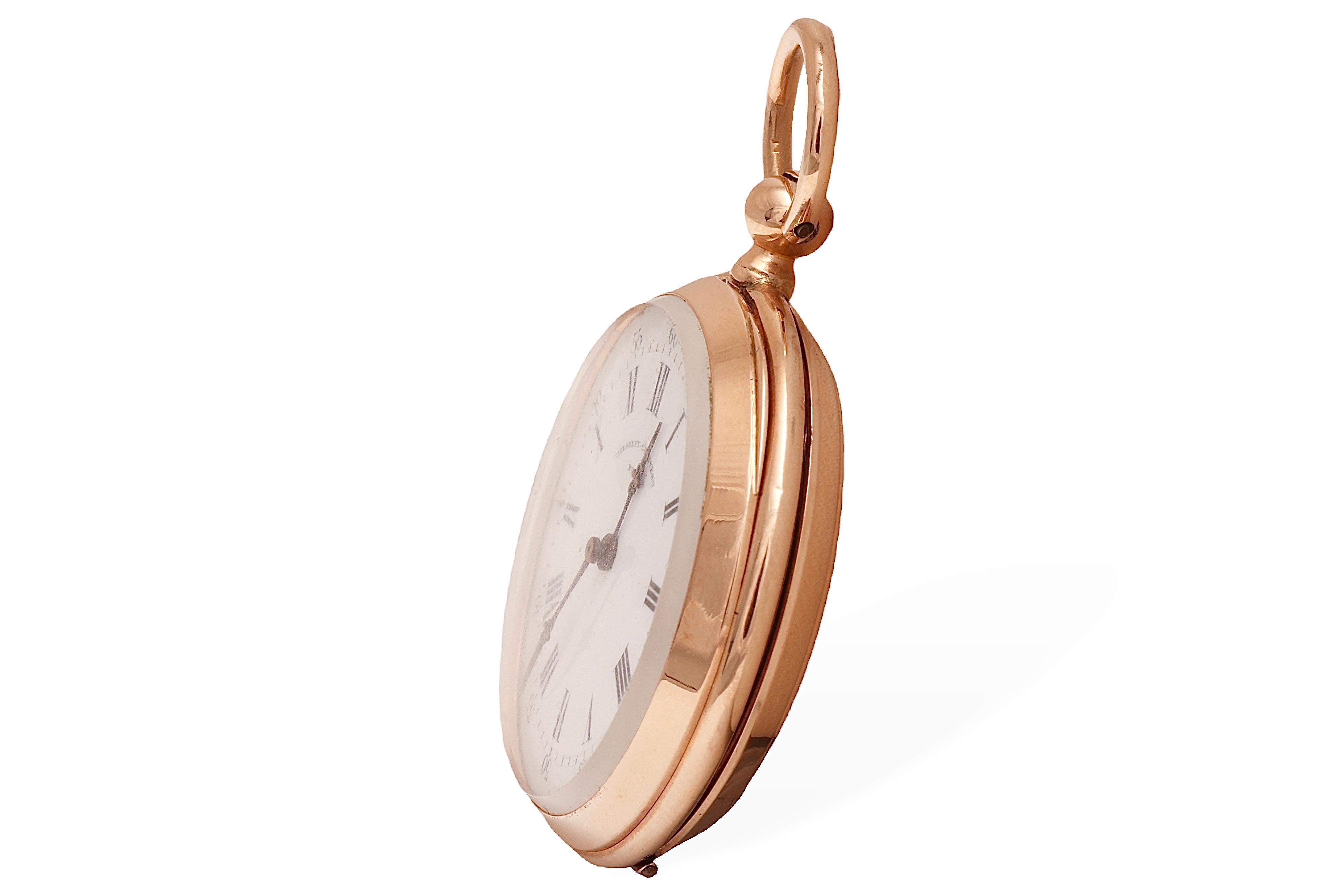 Artisan 14 Kt Solid Pink Gold Delaunay Chauveau Ruffec pocket watch For Sale