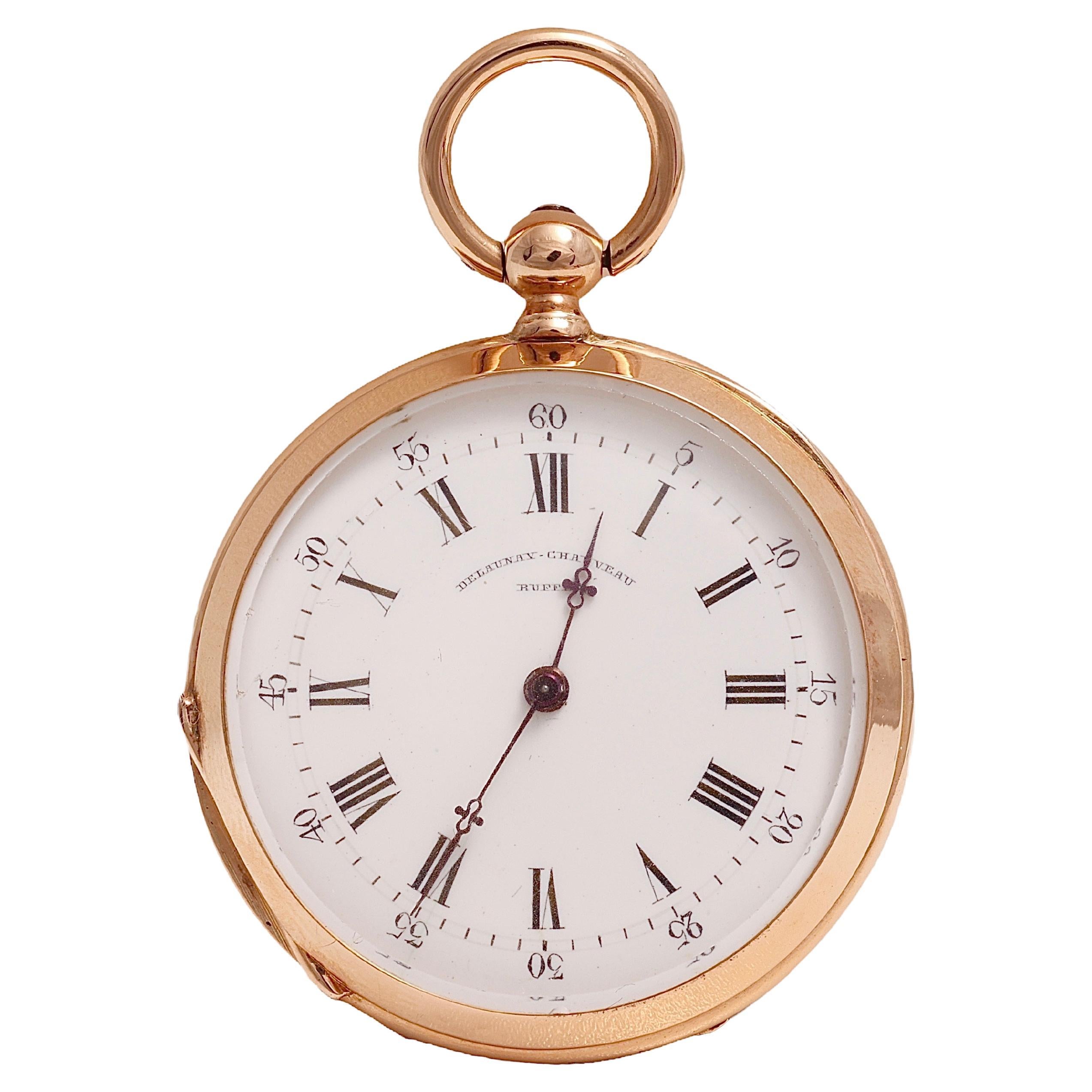 14 Kt massive rosa Gold Delaunay Chauveau Ruffec Taschenuhr im Angebot