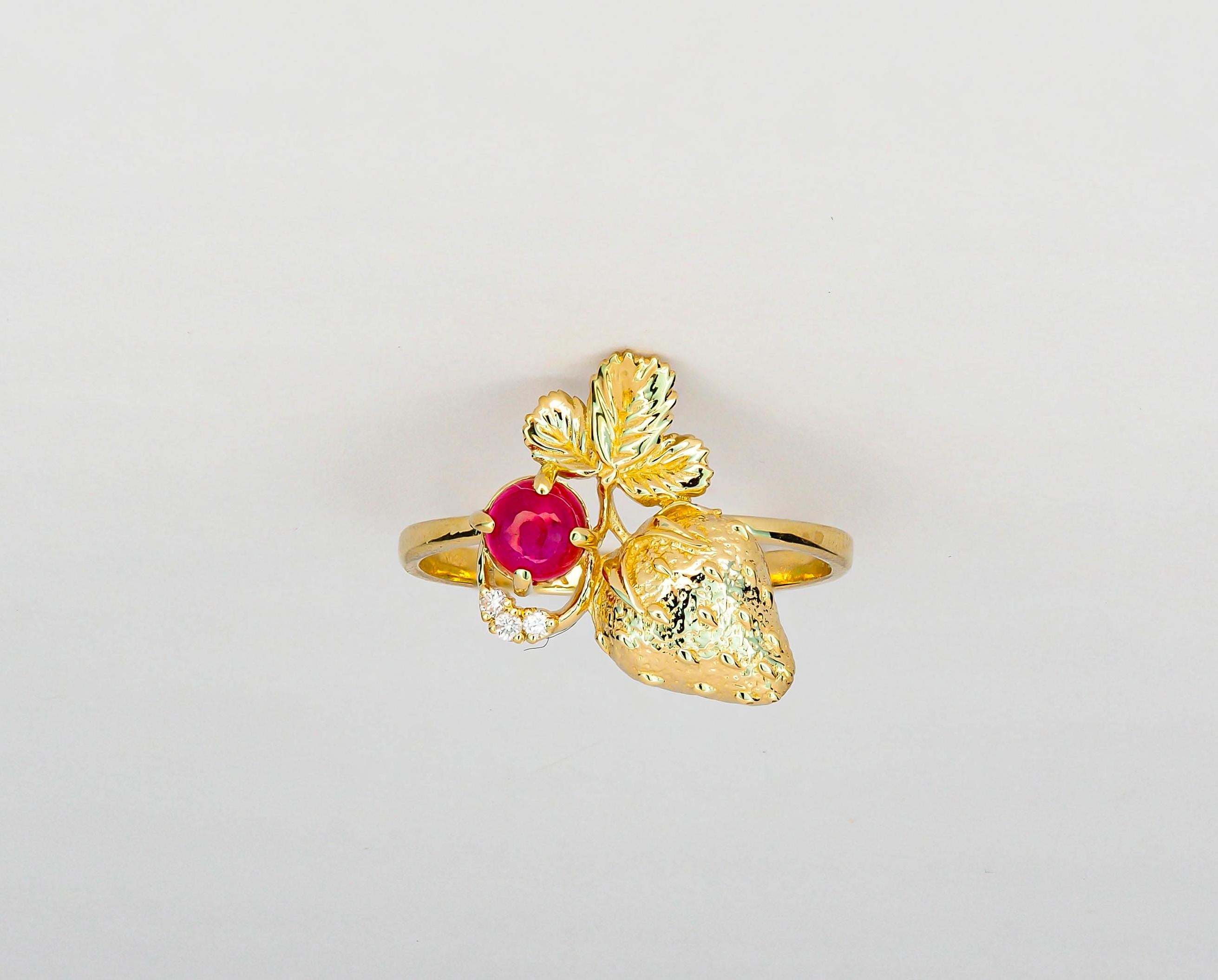 For Sale:  Ruby 14k gold ring. Strawberry ring 2