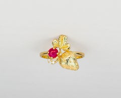 Ruby 14k gold ring. Strawberry ring