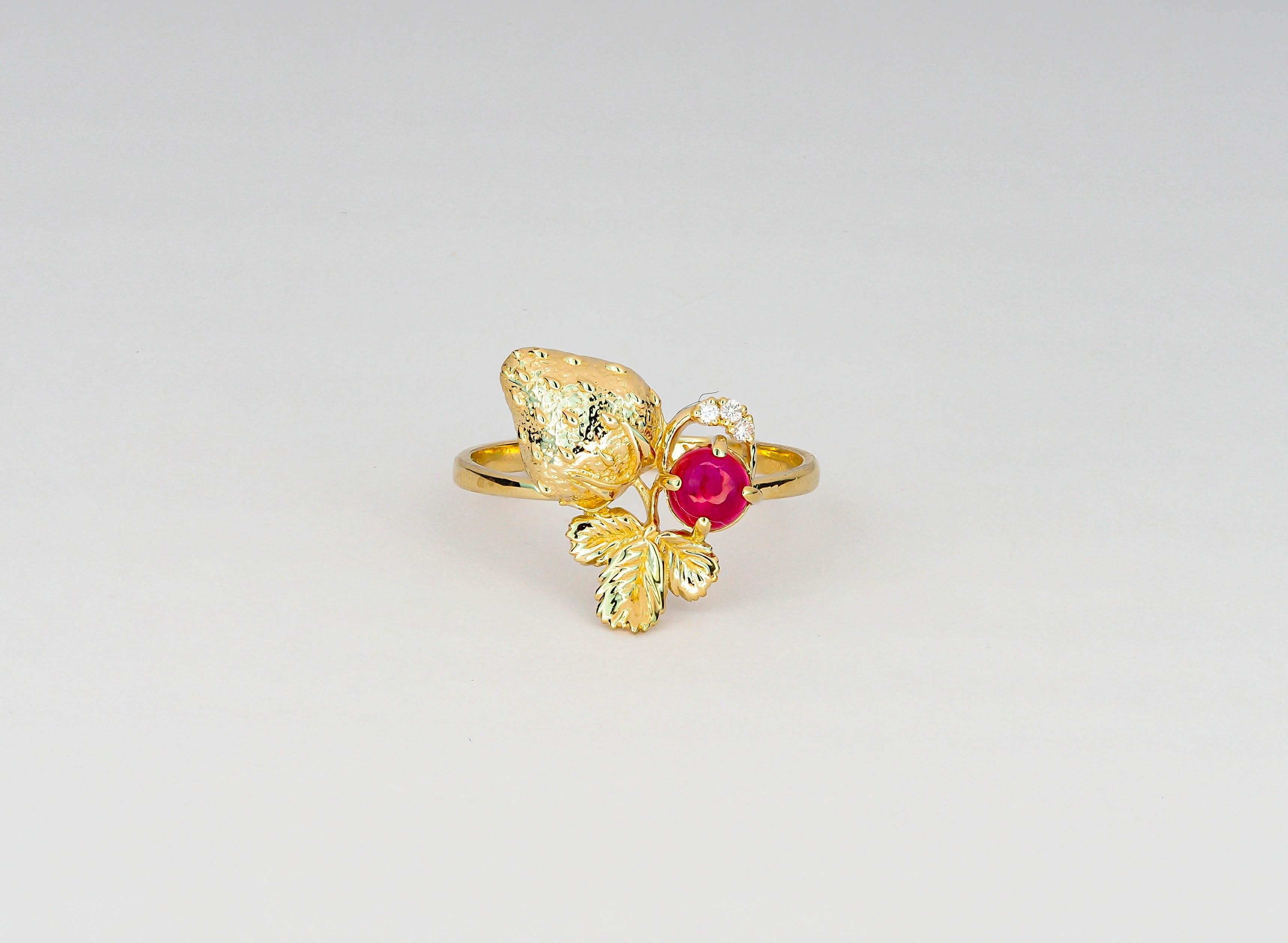 For Sale:  Ruby 14k gold ring. Strawberry ring 3