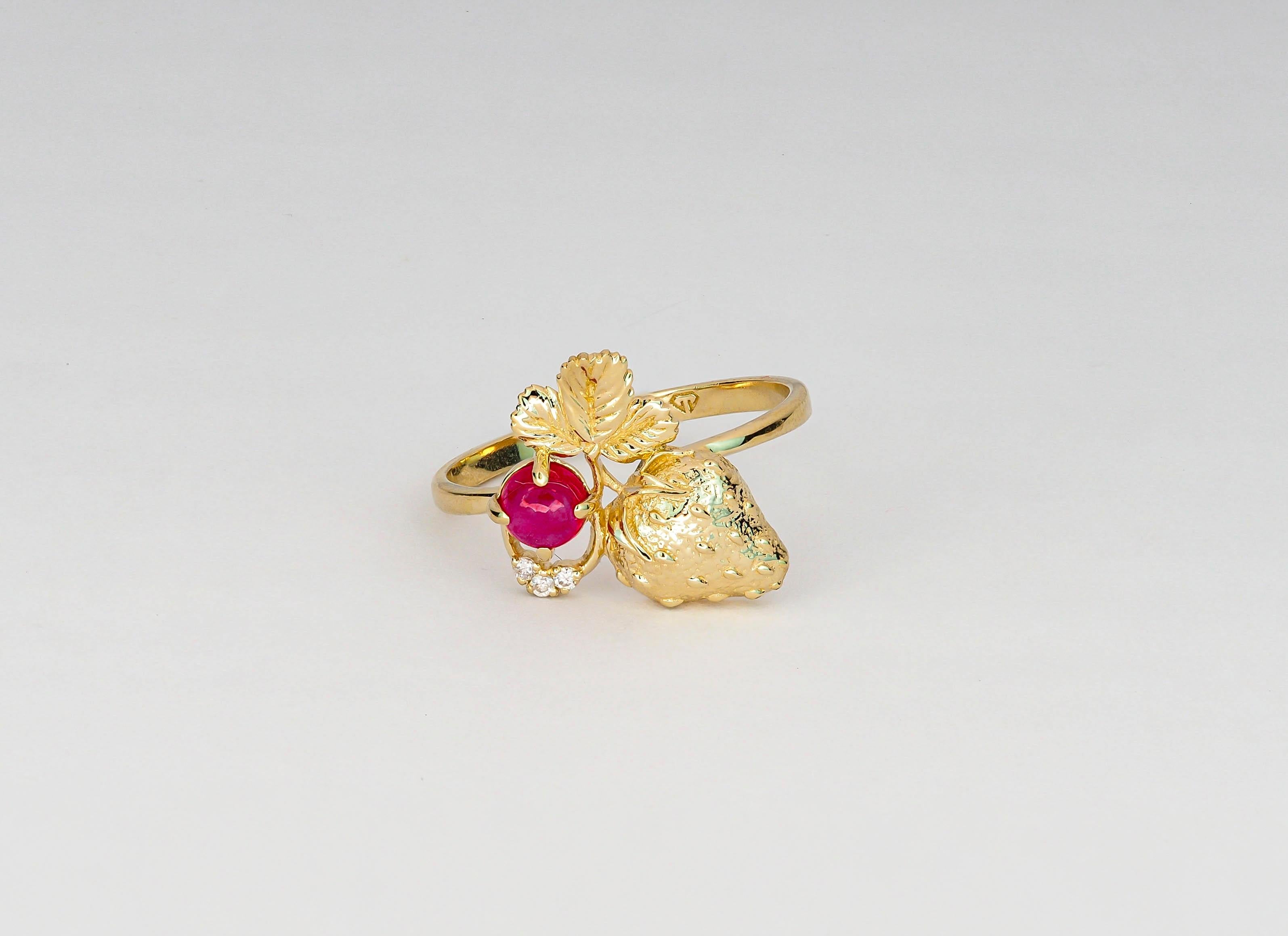For Sale:  Ruby 14k gold ring. Strawberry ring! 5