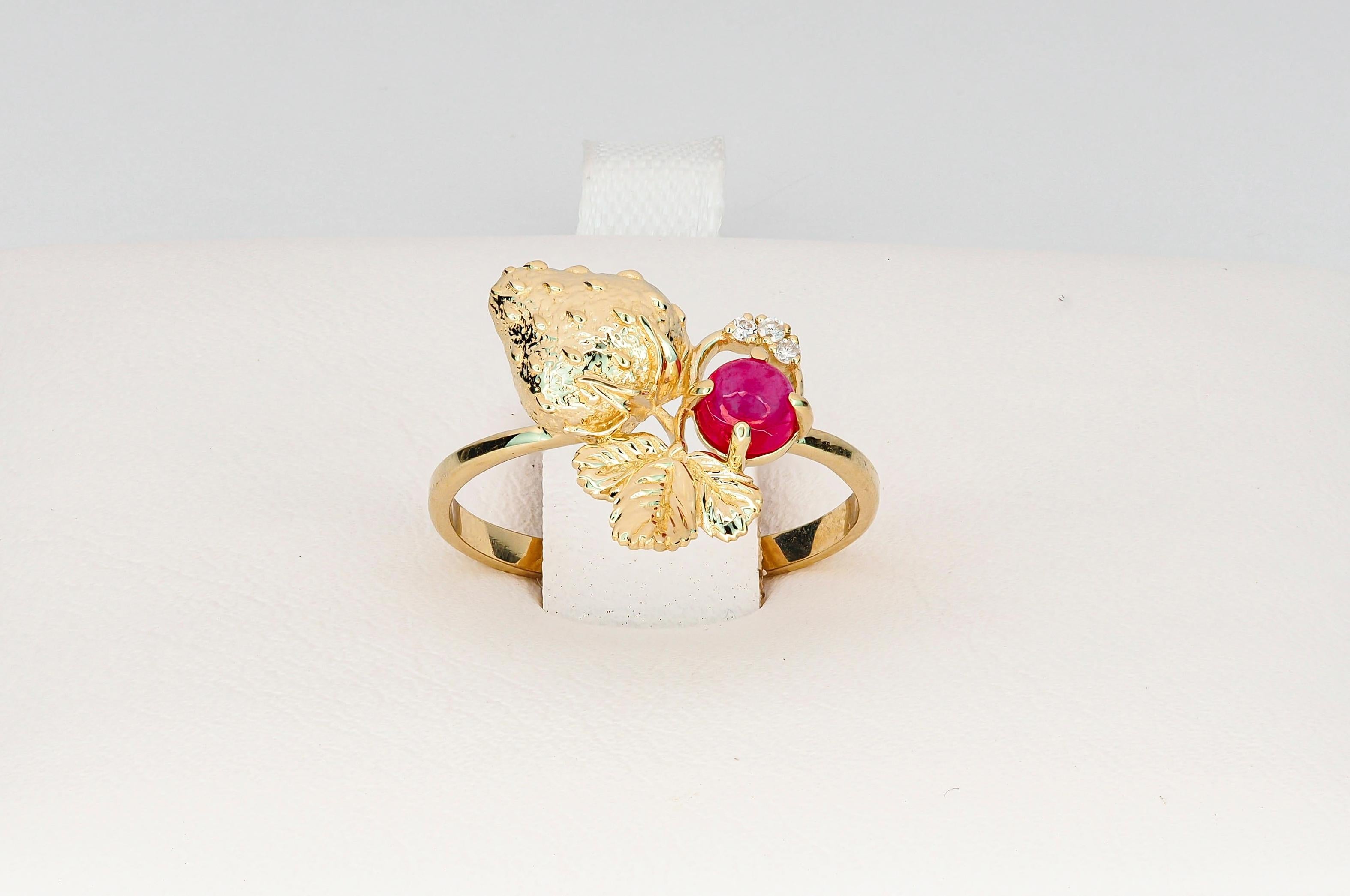 For Sale:  Ruby 14k gold ring. Strawberry ring! 7