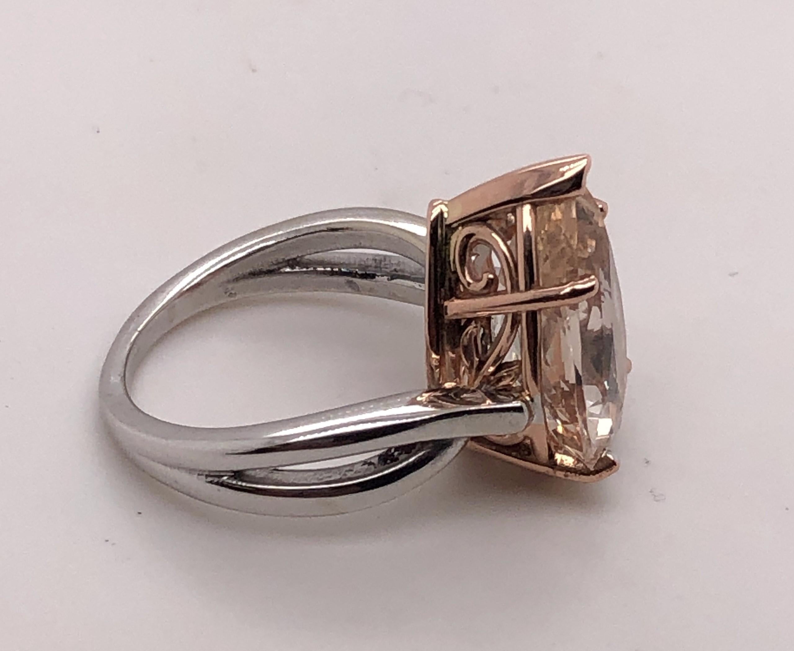 Pear Cut 14 KT White and Rose Gold Pear Shaped Pink Topaz Ring