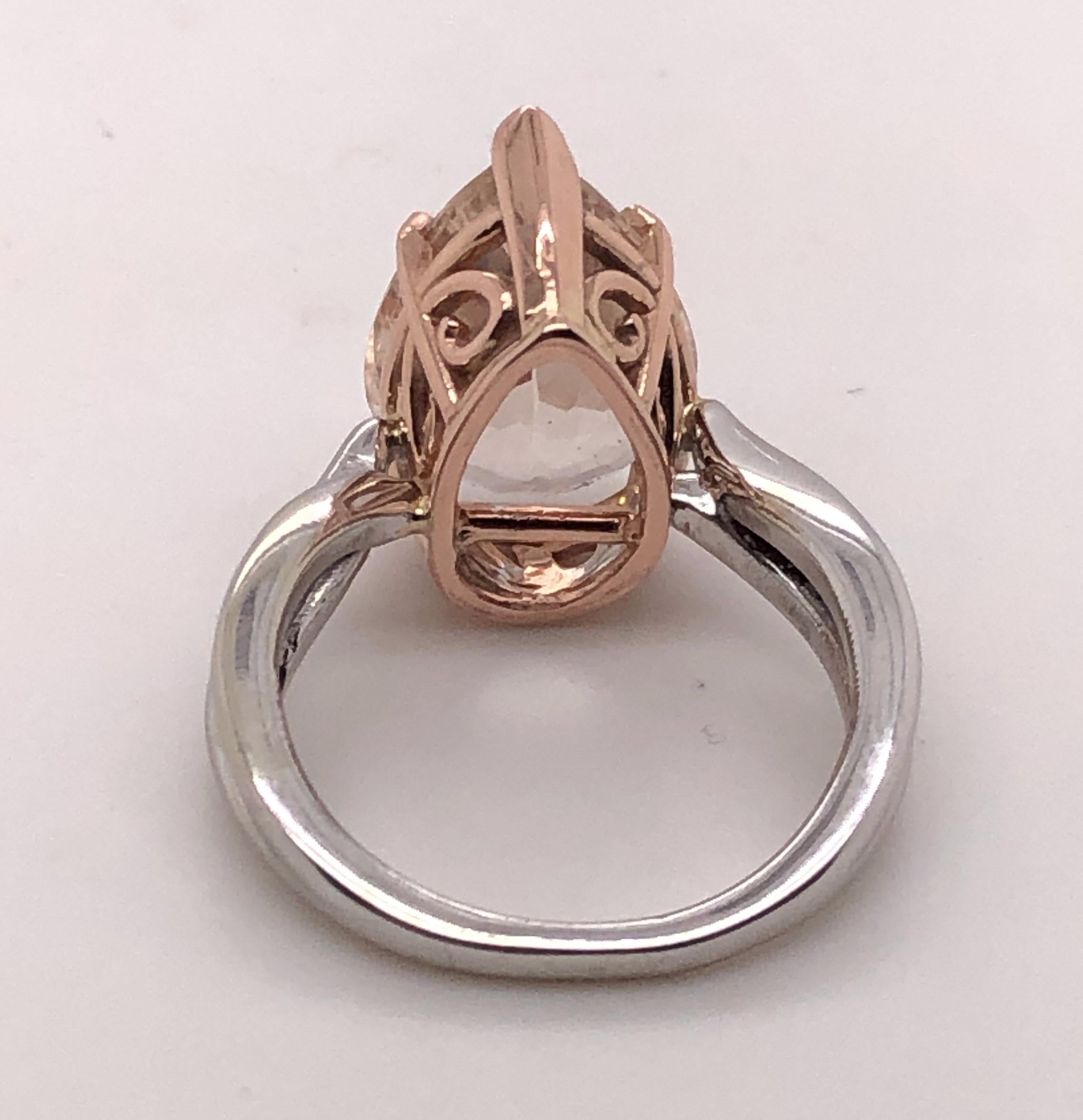 14 KT White and Rose Gold Pear Shaped Pink Topaz Ring In Good Condition In Towson, MD