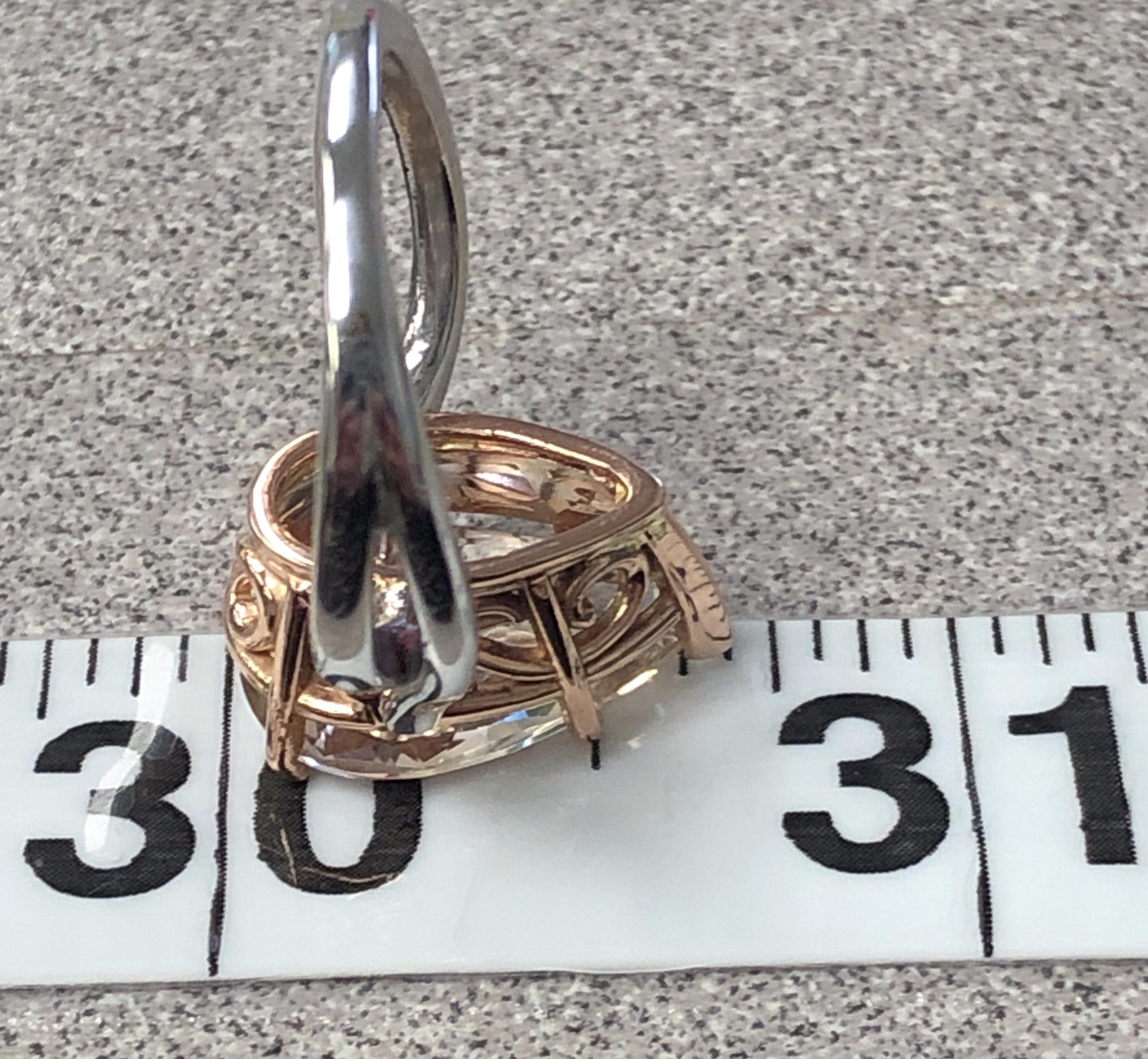 Women's or Men's 14 KT White and Rose Gold Pear Shaped Pink Topaz Ring