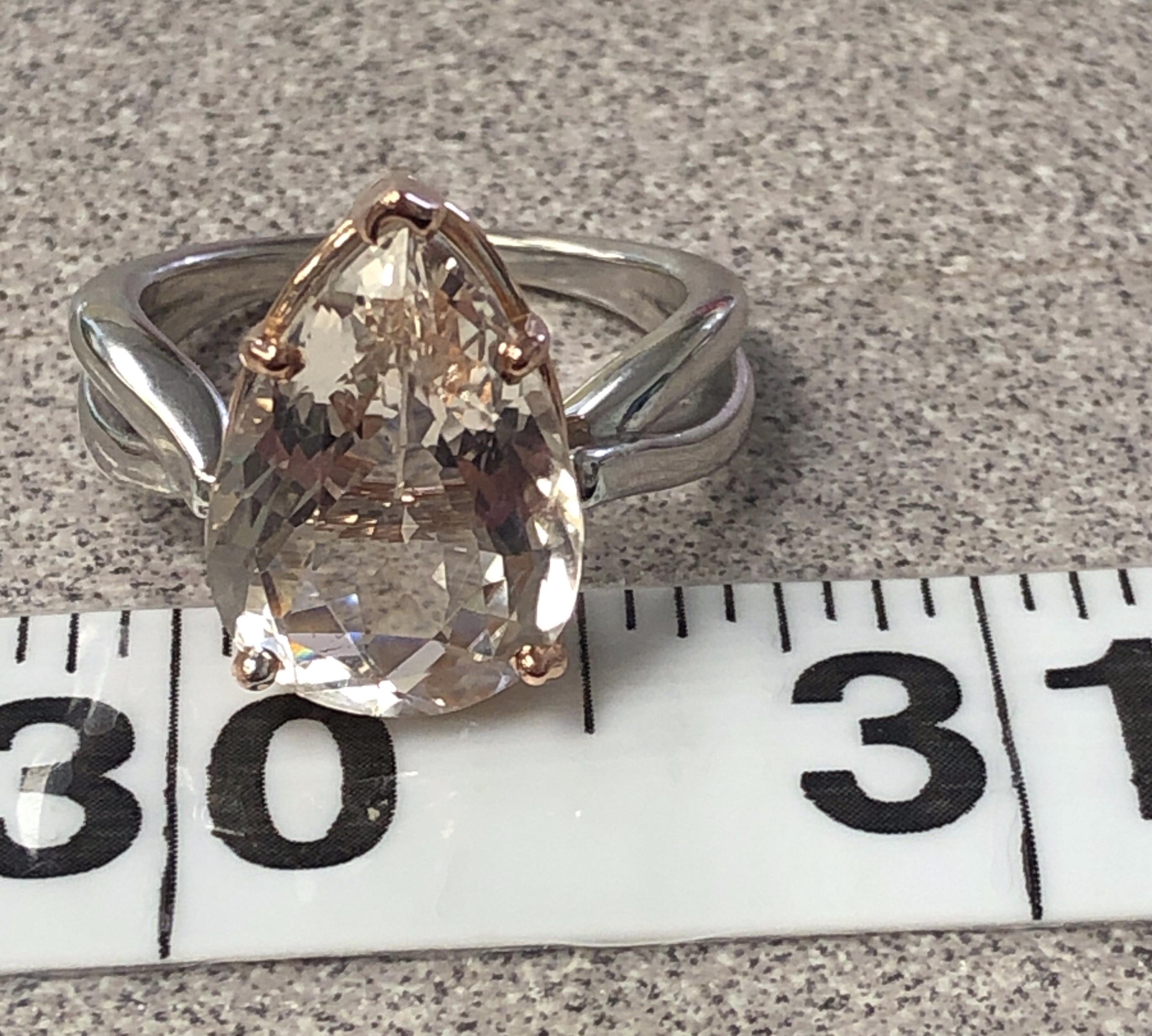 14 KT White and Rose Gold Pear Shaped Pink Topaz Ring 1