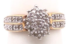 14 Karat White and Yellow Gold Engagement Ring with Center Diamond Cluster