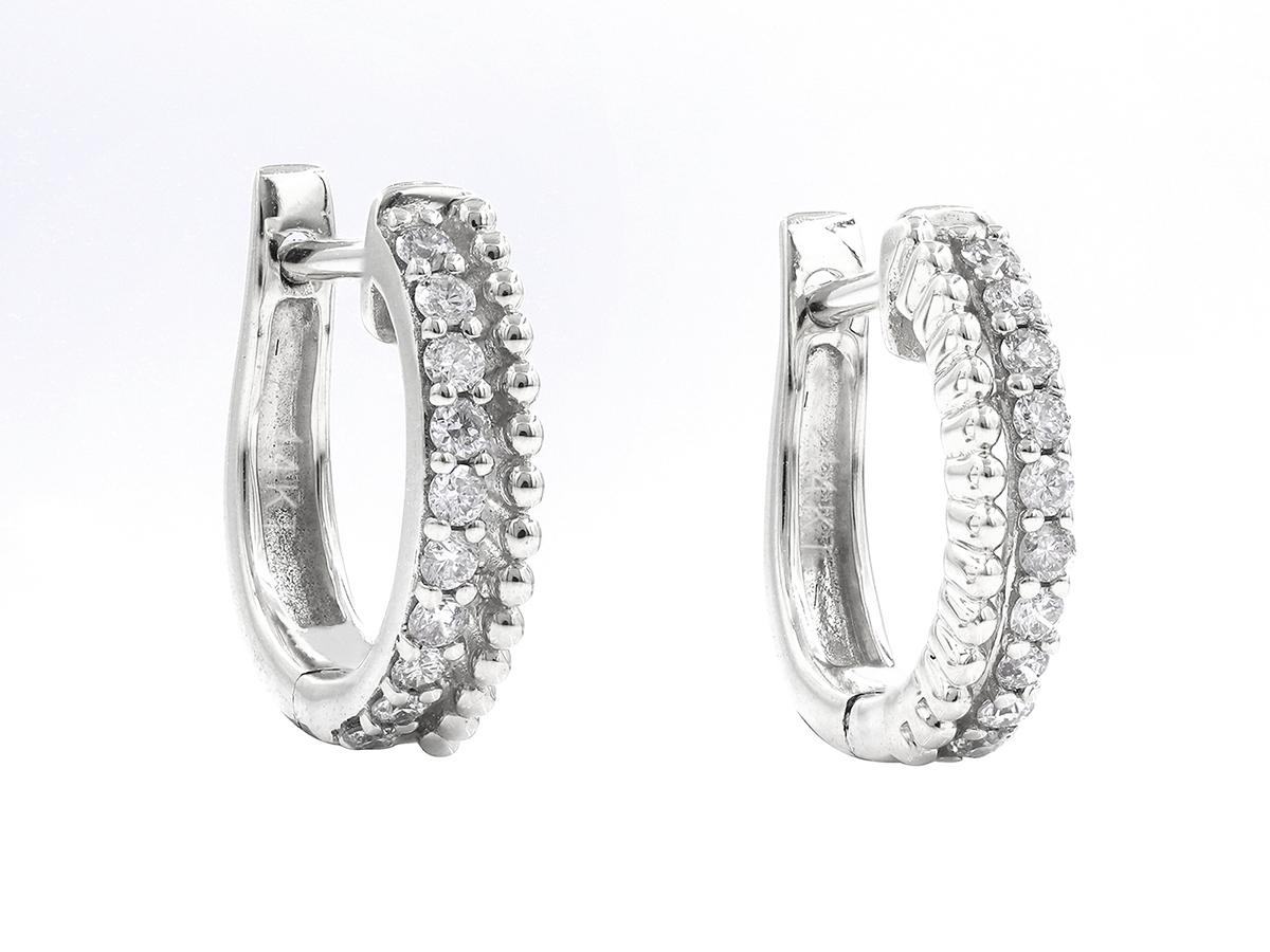Contemporaneo 14 kt  Oro bianco - Diamante (naturale) da 0,21 ct. a doppia fila Huggie in vendita