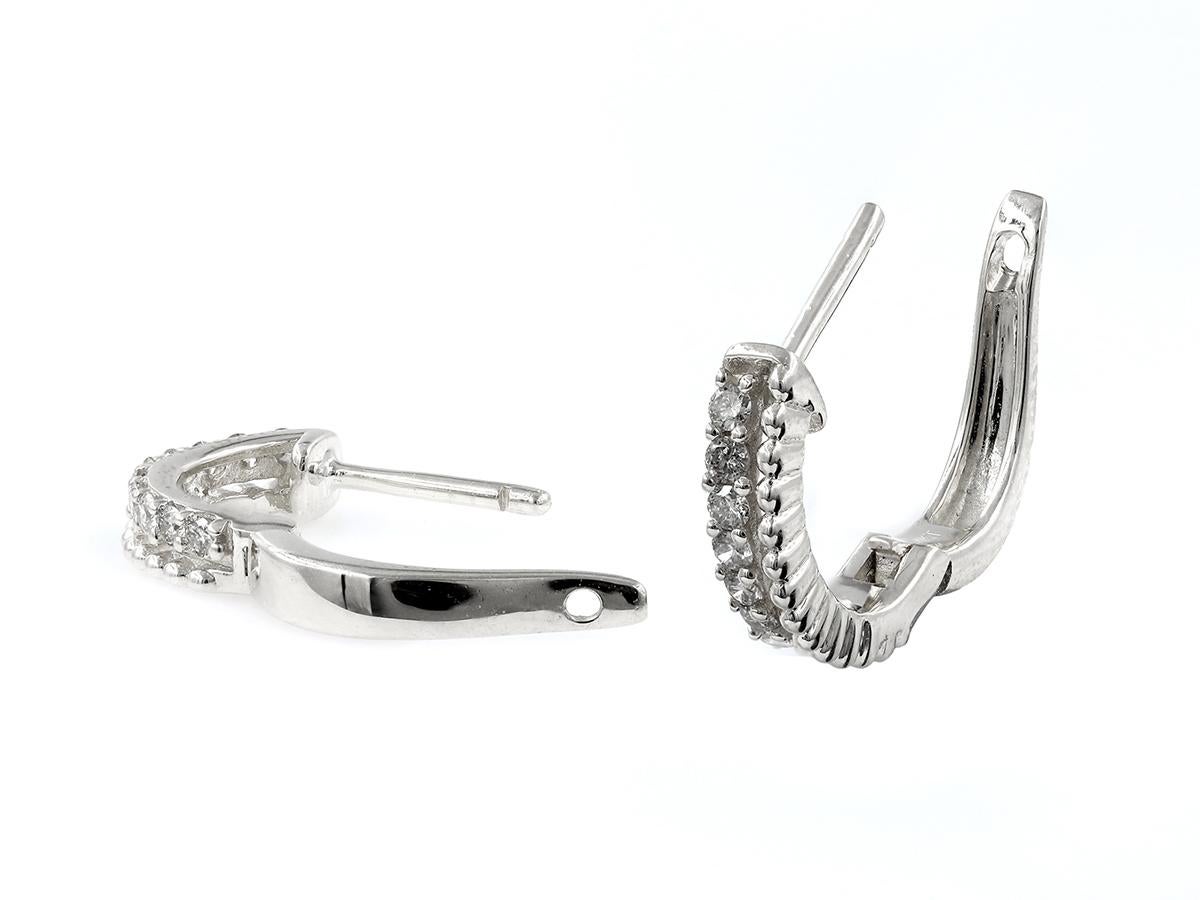 Donna 14 kt  Oro bianco - Diamante (naturale) da 0,21 ct. a doppia fila Huggie in vendita