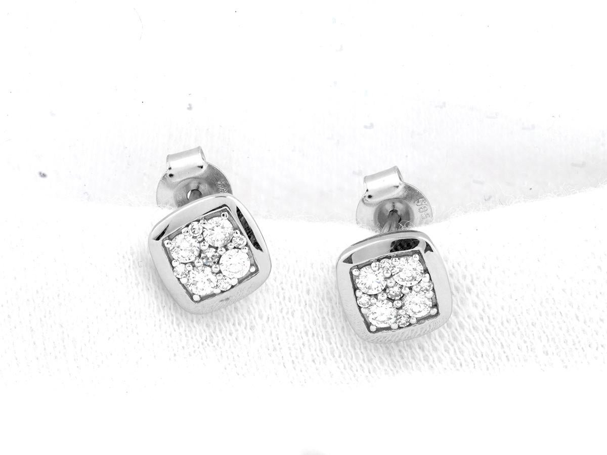 Oro bianco 14 kt - Orecchini con perno a cuscino con pavé da 0,32 carati (diamante naturale) in vendita 4