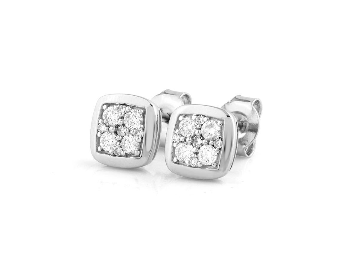 Contemporaneo Oro bianco 14 kt - Orecchini con perno a cuscino con pavé da 0,32 carati (diamante naturale) in vendita
