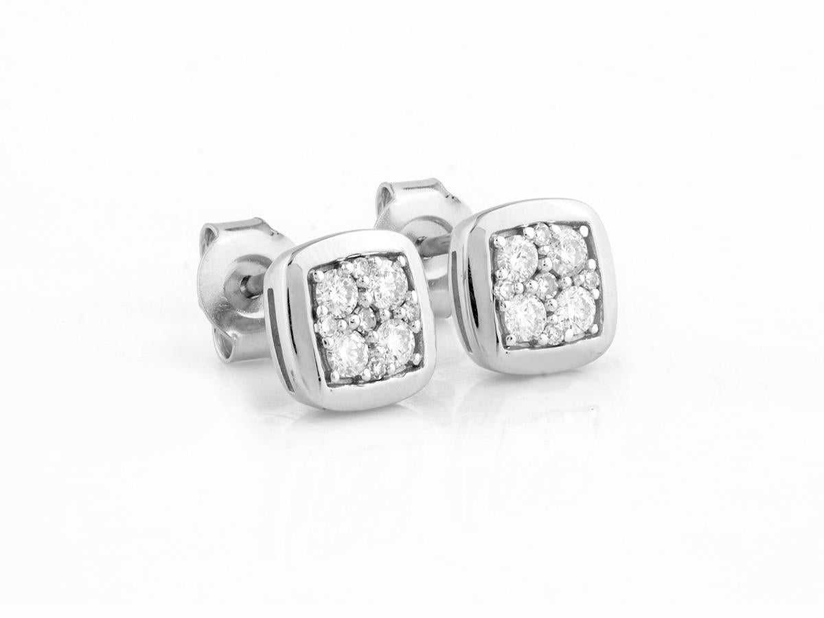 Donna Oro bianco 14 kt - Orecchini con perno a cuscino con pavé da 0,32 carati (diamante naturale) in vendita
