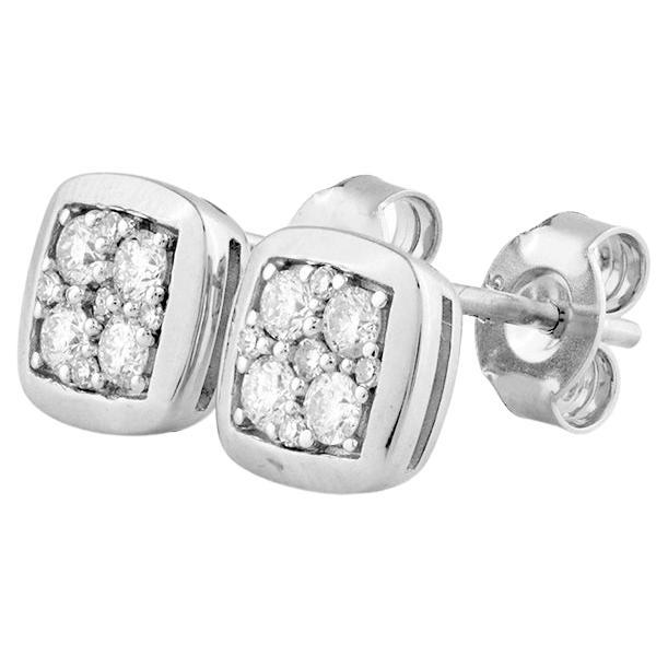 14K White Gold Cushion-Shaped Diamond Cluster Stud Earrings