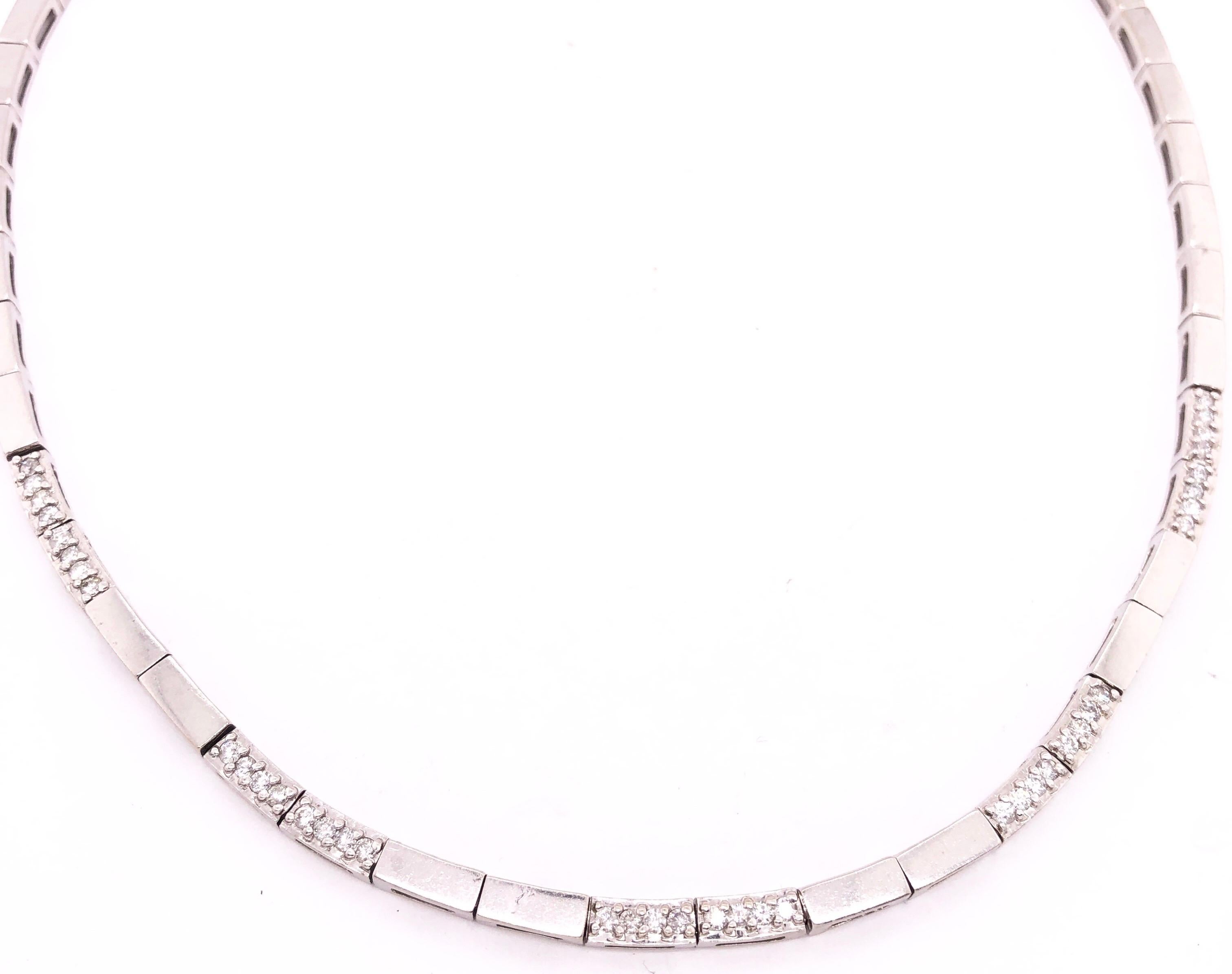 Modern 14 Karat White Gold Fancy Link Necklace with Diamonds For Sale