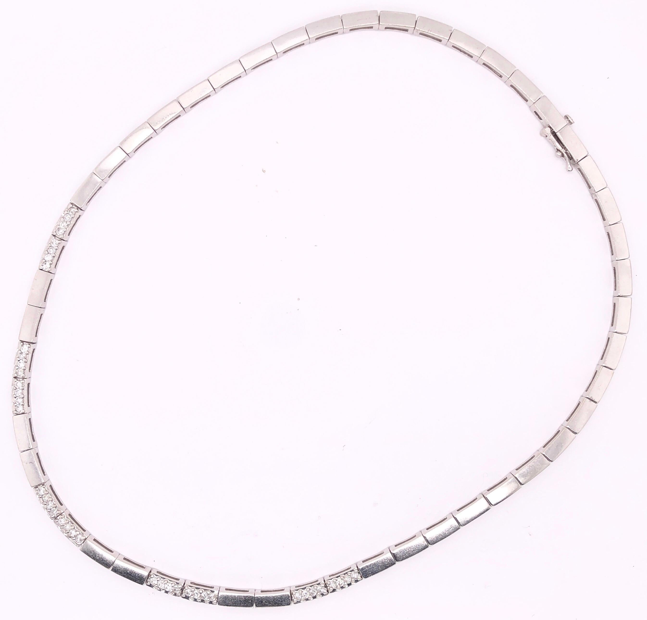 Round Cut 14 Karat White Gold Fancy Link Necklace with Diamonds For Sale
