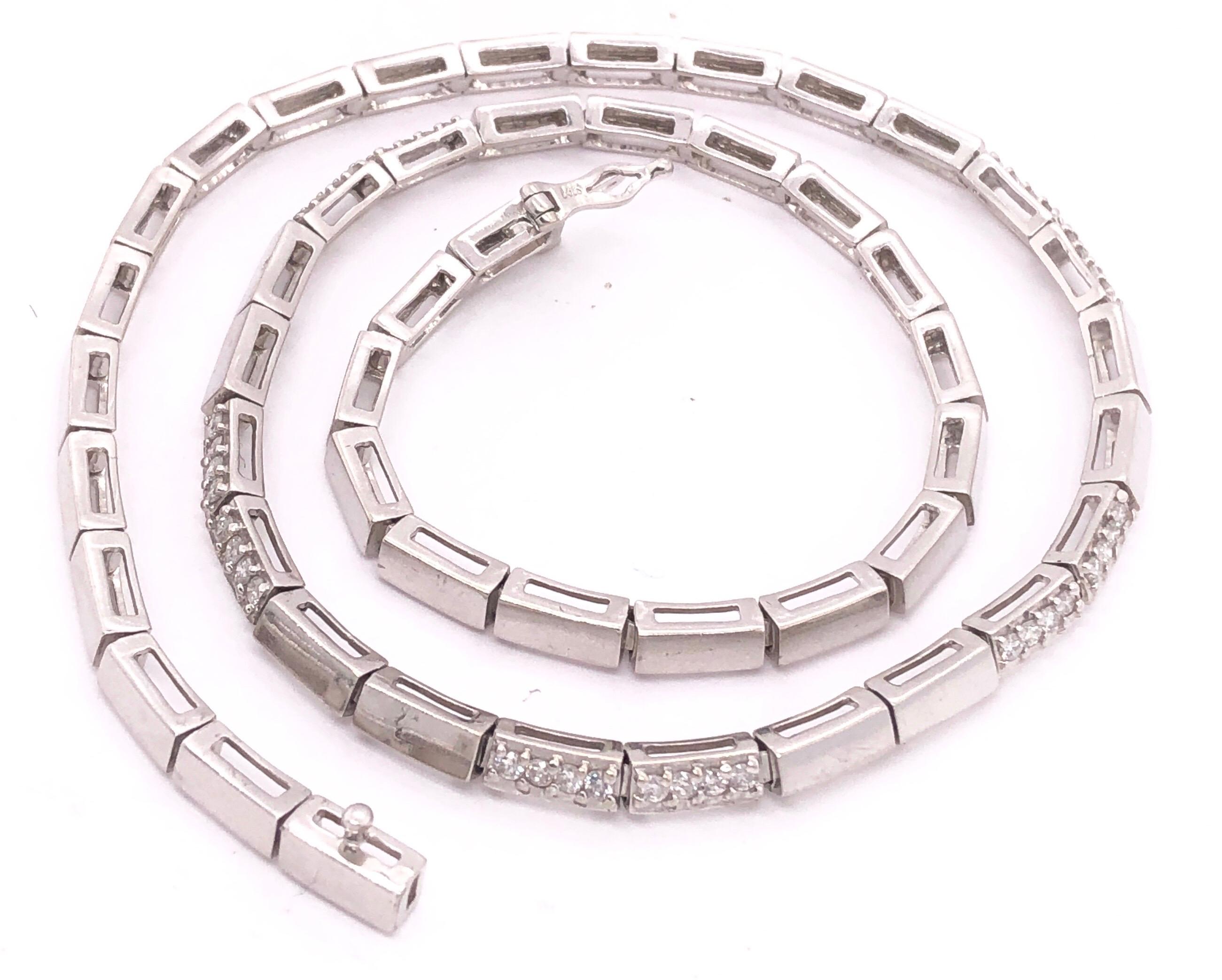 Women's or Men's 14 Karat White Gold Fancy Link Necklace with Diamonds For Sale