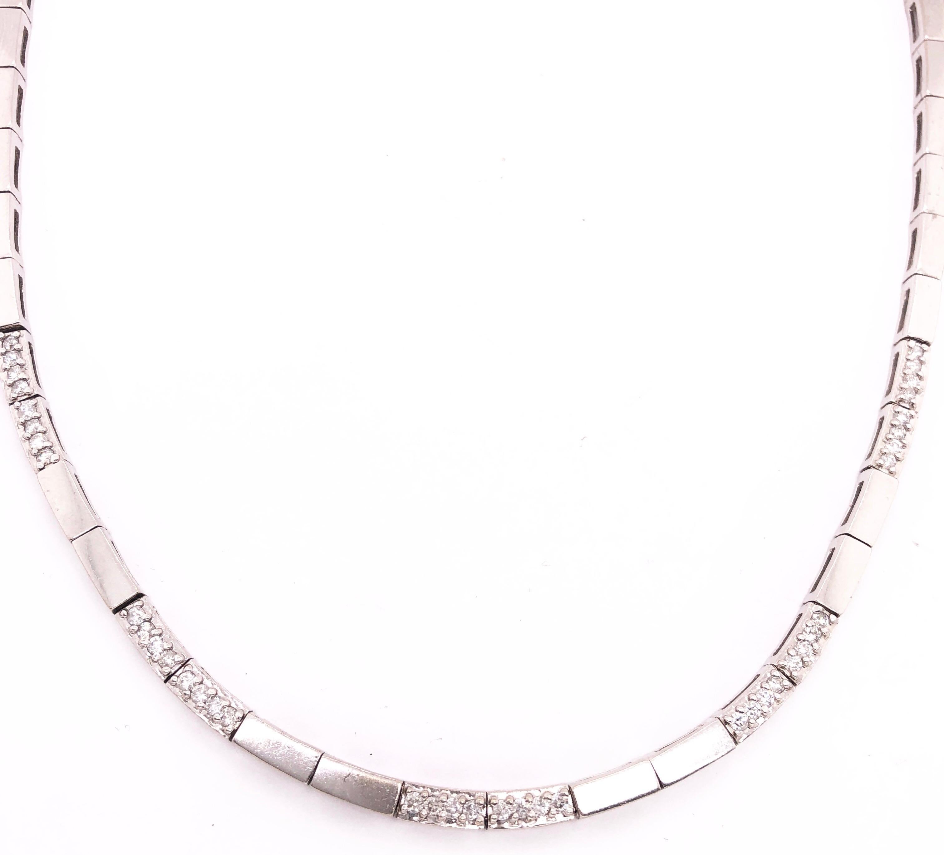 14 Karat White Gold 16 Inch Fancy Link Necklace with Diamonds.
1.20 total diamond weight.
24 grams total weight.