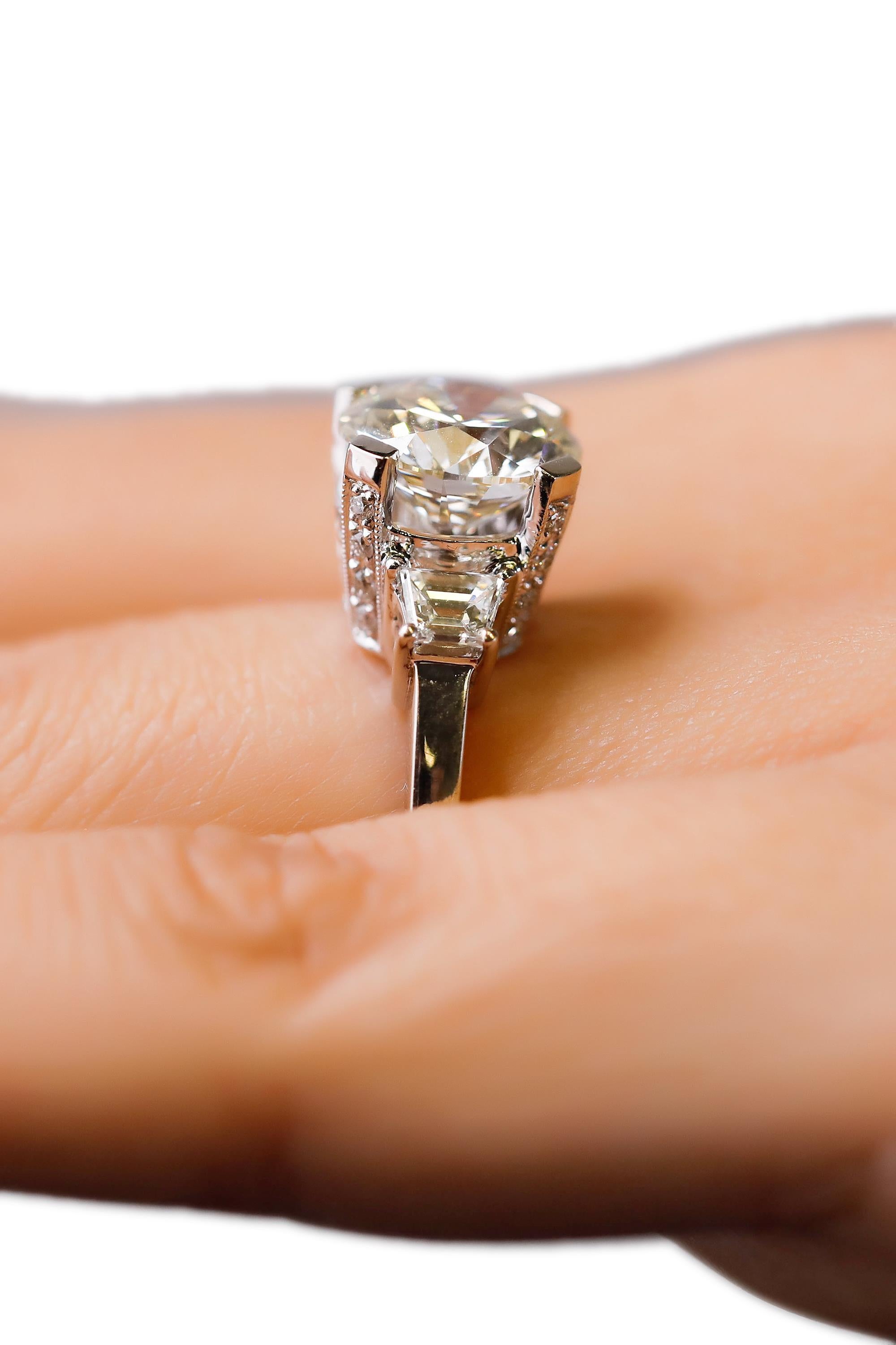 Romantic 14 Karat White Gold 4 Carat Round Diamond Solitaire Engagement Ring by Natalie K