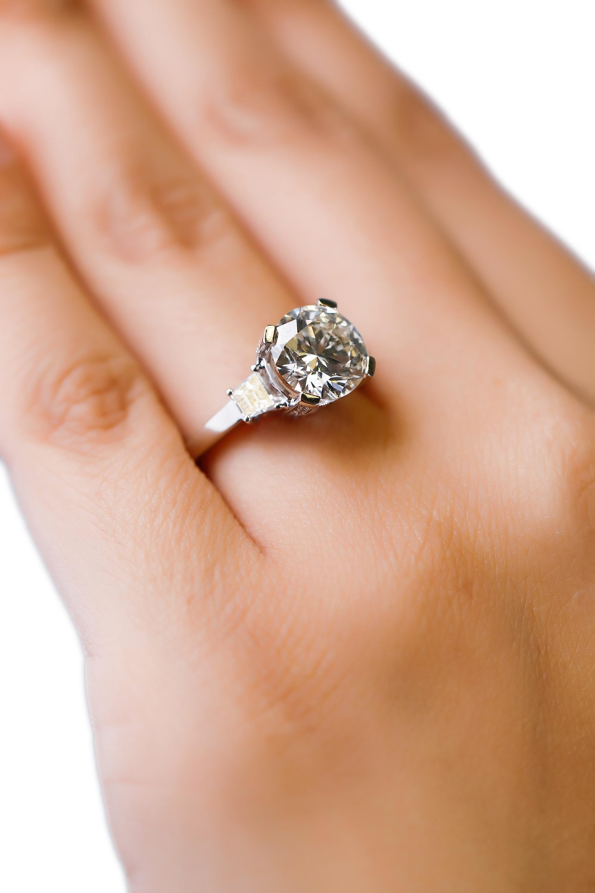 Round Cut 14 Karat White Gold 4 Carat Round Diamond Solitaire Engagement Ring by Natalie K