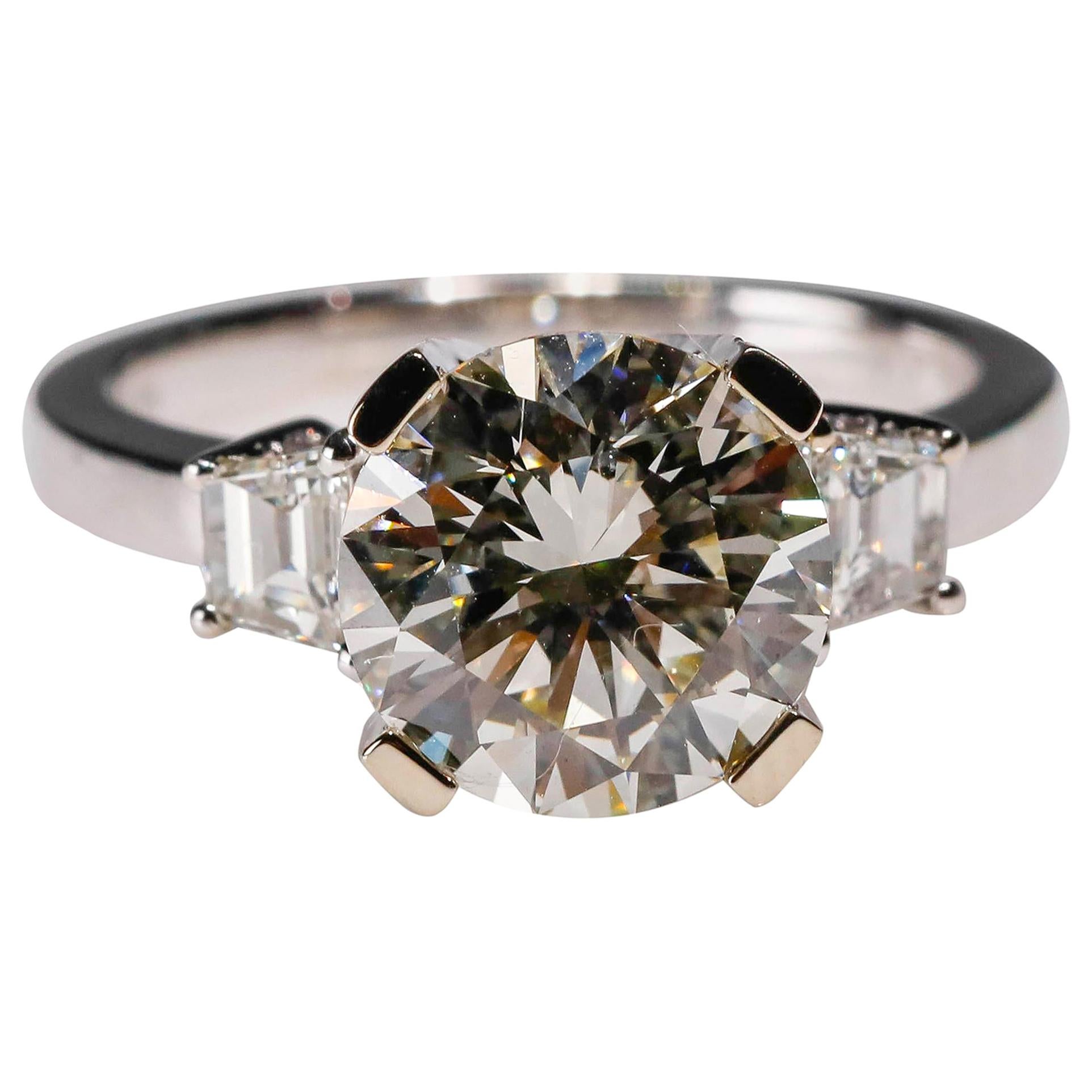 14 Karat White Gold 4 Carat Round Diamond Solitaire Engagement Ring by Natalie K