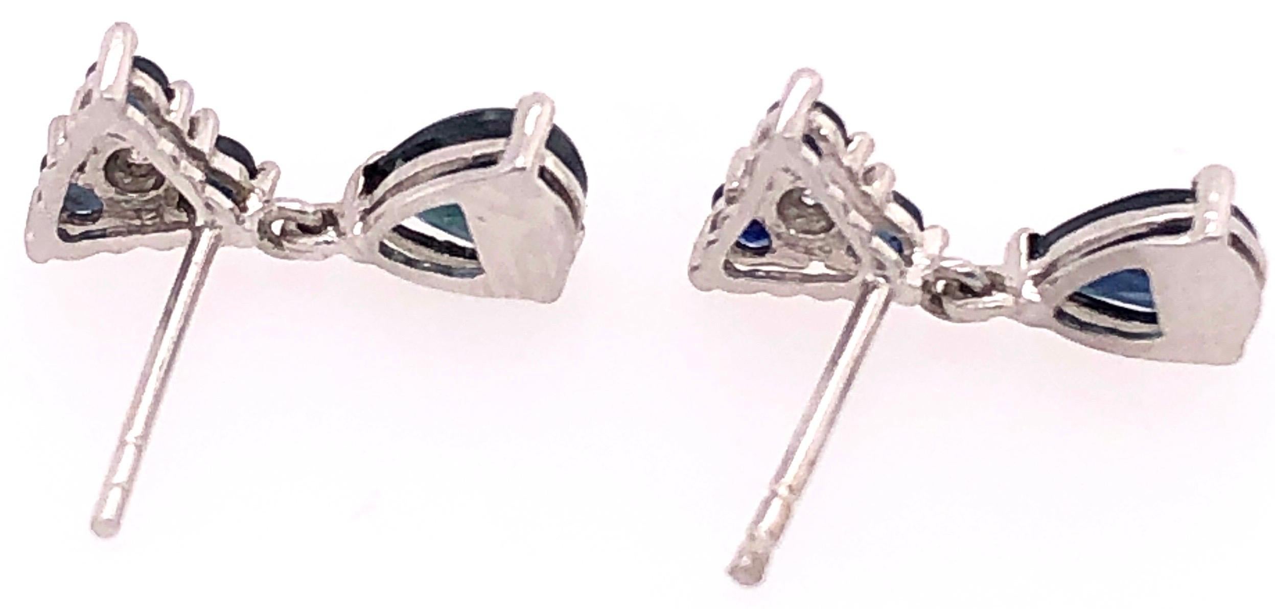 Marquise Cut 14 Karat White Gold and Blue Sapphire Drop Earrings 0.02 Total Diamond Weight For Sale
