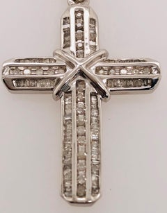 14 Karat White Gold and Diamond Cross Pendant 1.00 Total Diamond Weight