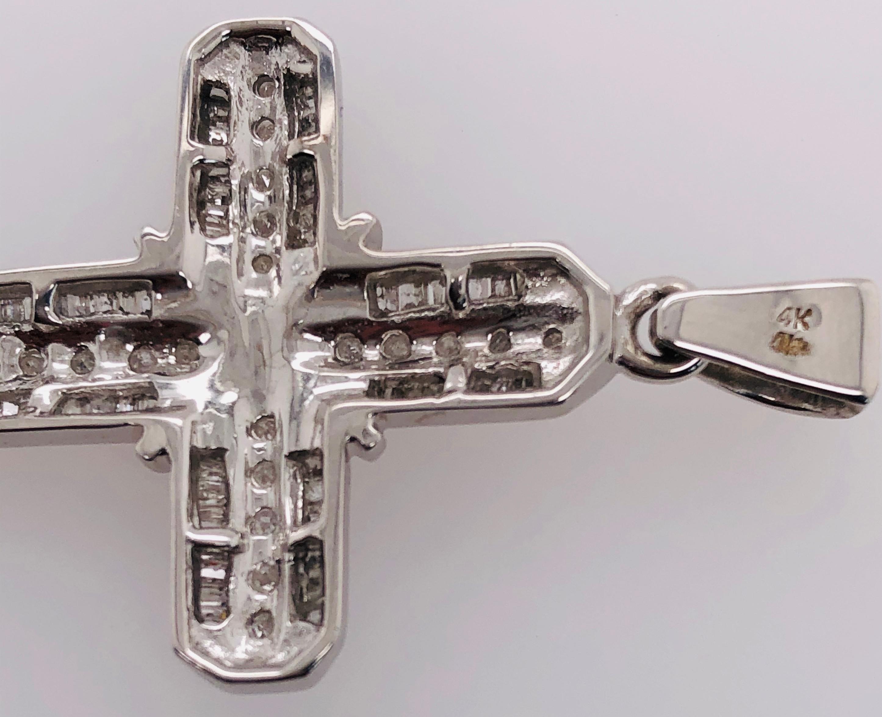 Brilliant Cut 14 Karat White Gold and Diamond Cross Pendant 1.00 Total Diamond Weight For Sale