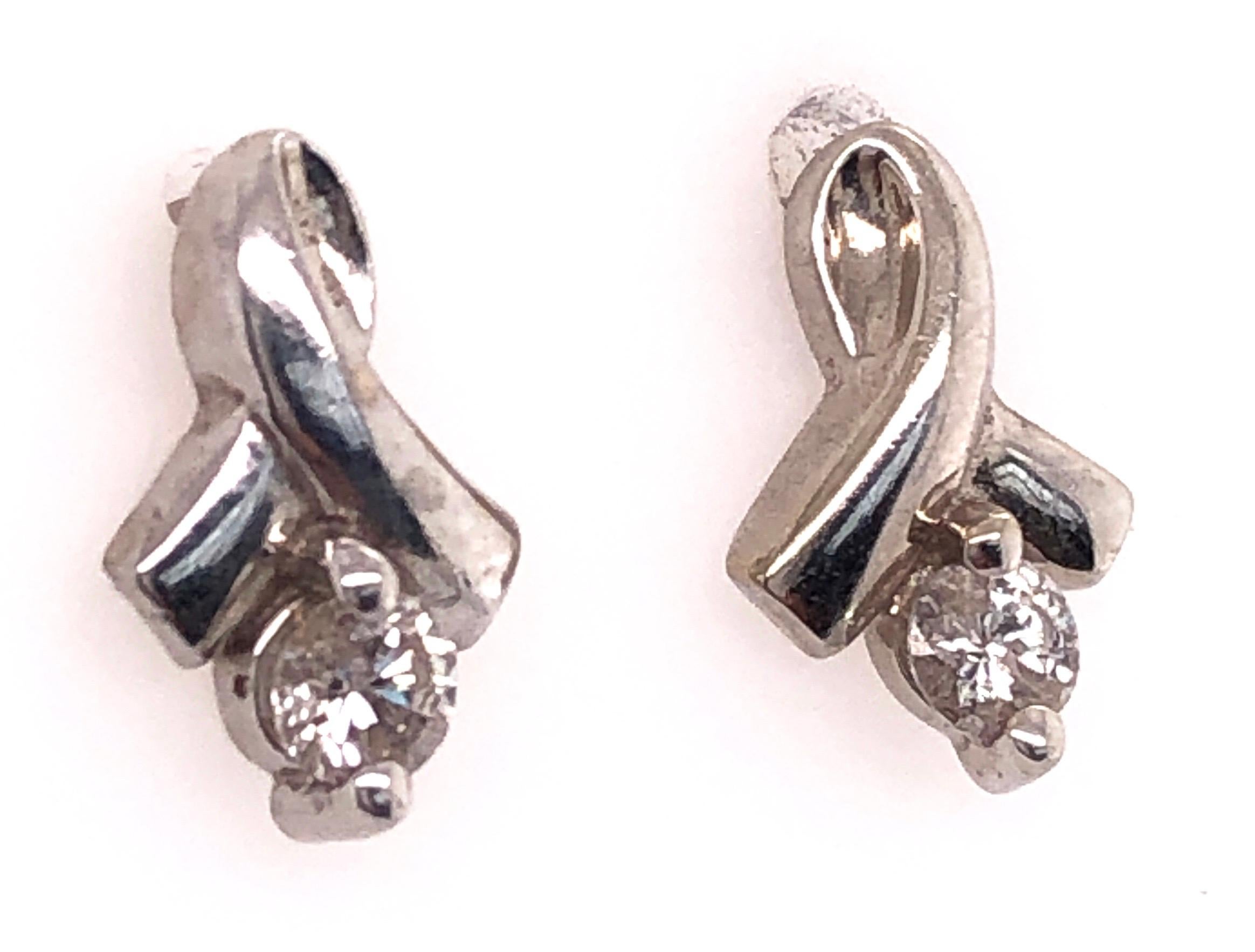 Modern 14 Karat White Gold and Diamond Drop Earrings 0.30 Total Diamond Weight For Sale
