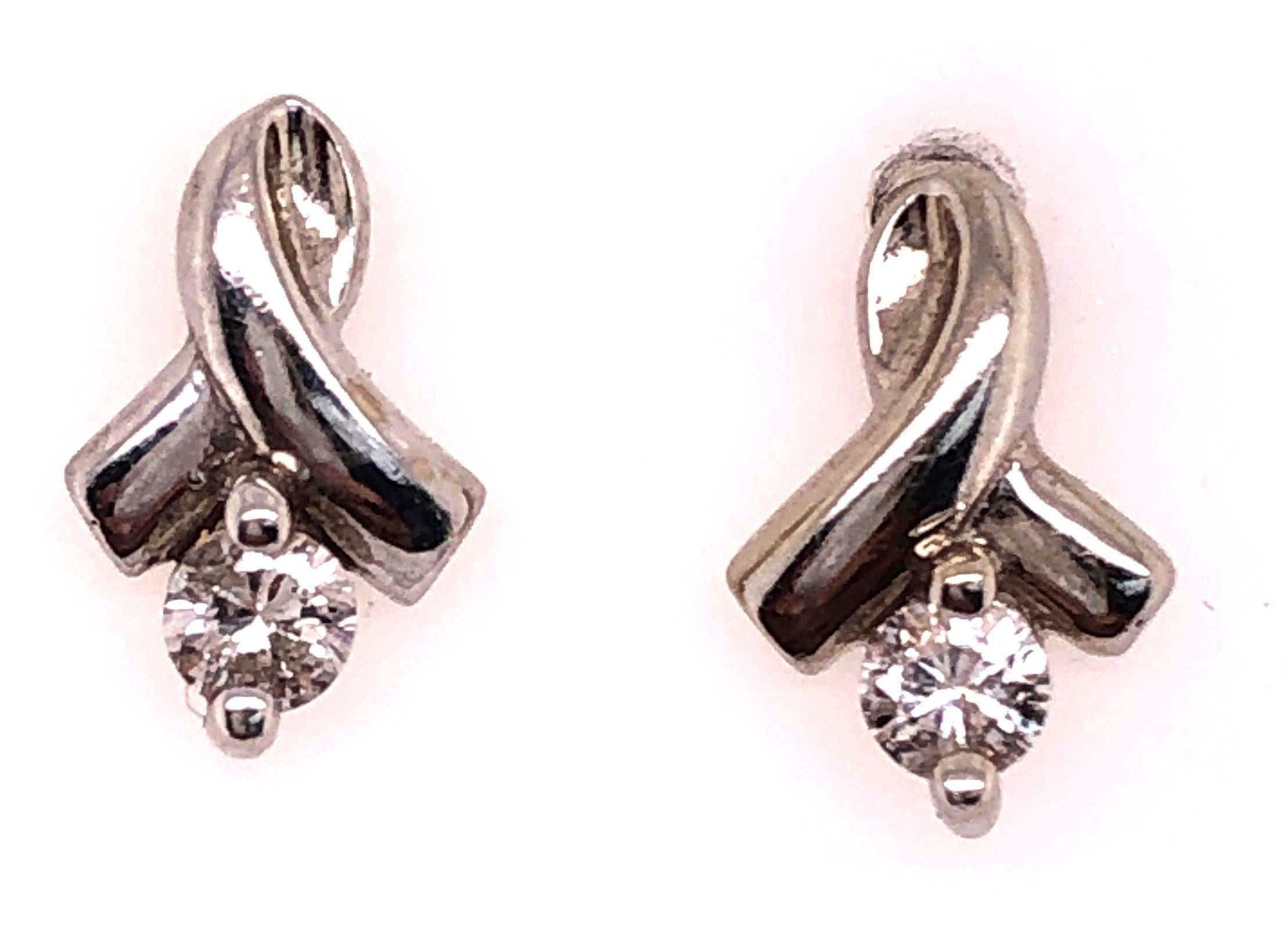 Women's or Men's 14 Karat White Gold and Diamond Drop Earrings 0.30 Total Diamond Weight For Sale