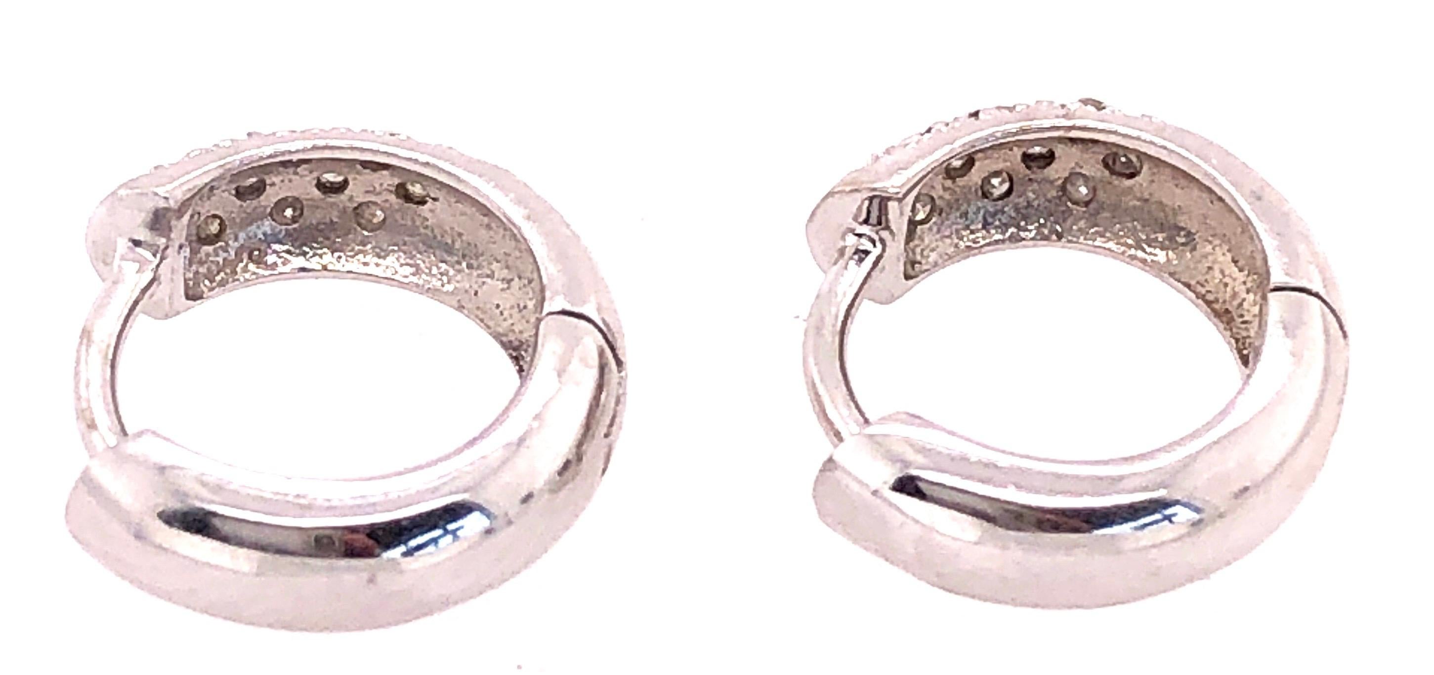 Round Cut 14 Karat White Gold and Diamond Hoop Earrings 0.20 Total Diamond Weight For Sale