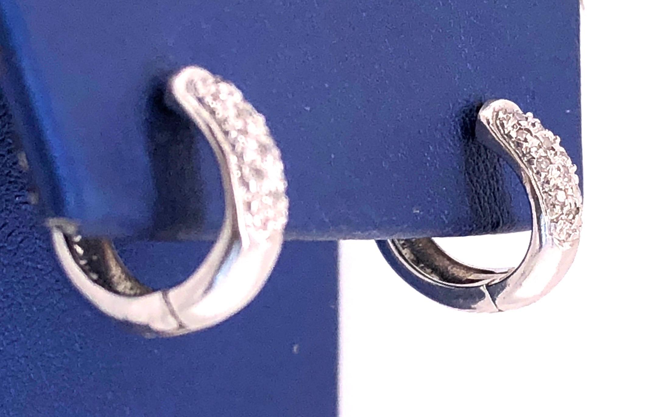 Women's or Men's 14 Karat White Gold and Diamond Hoop Earrings 0.20 Total Diamond Weight For Sale
