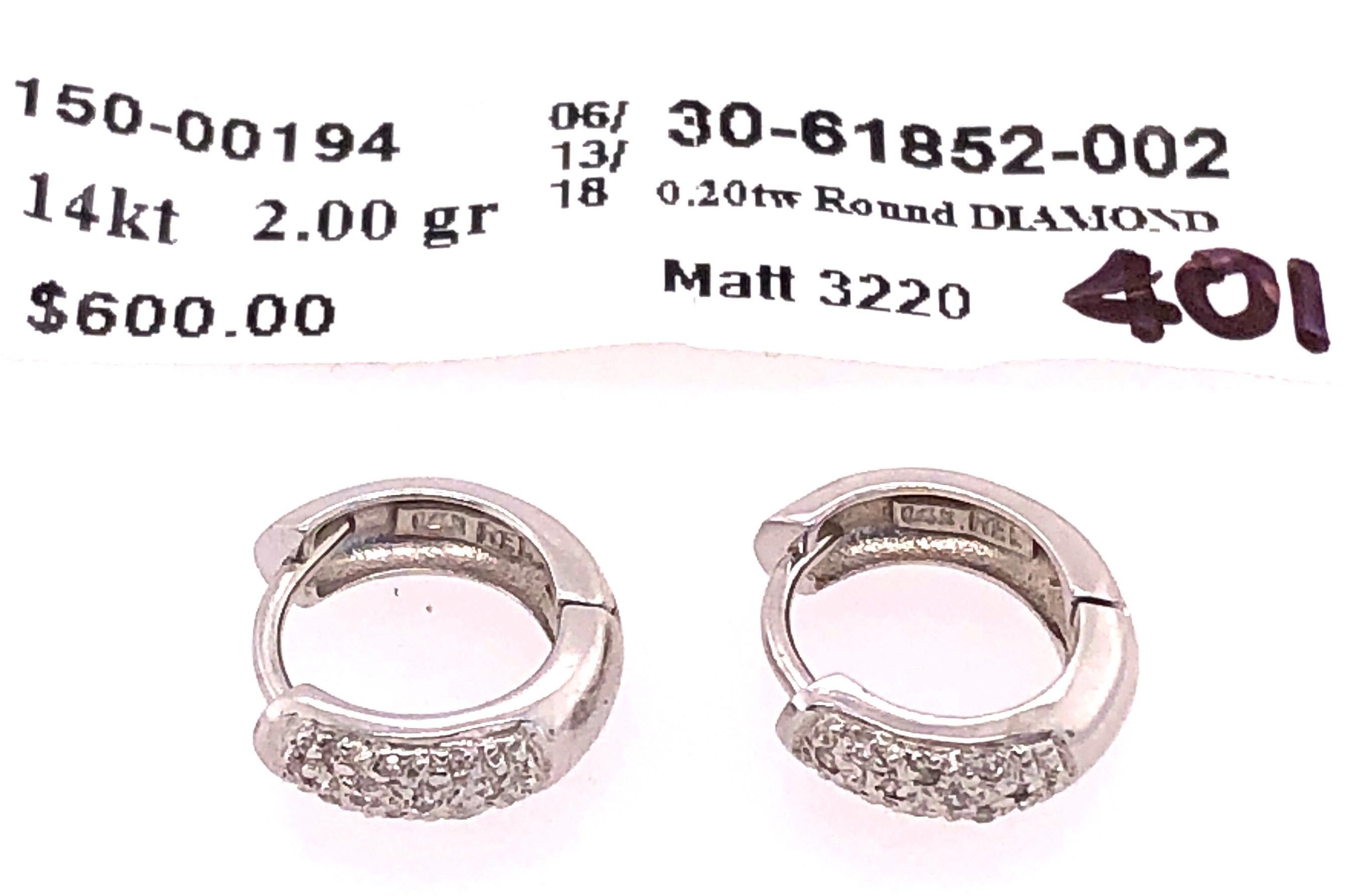 14 Karat White Gold and Diamond Hoop Earrings 0.20 Total Diamond Weight For Sale 1