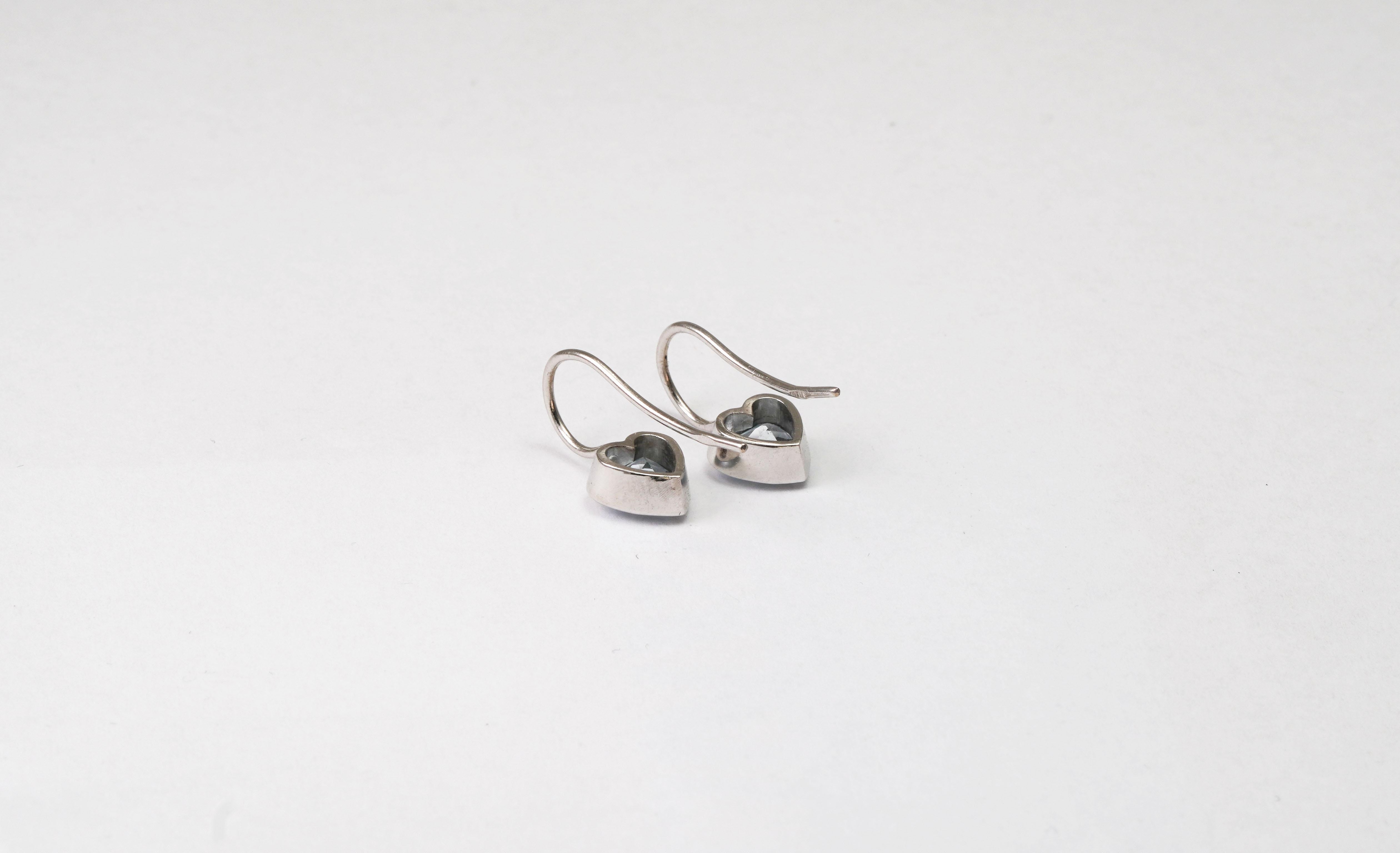 Heart Cut 14 kt White Gold Aquamarine Earrings For Sale