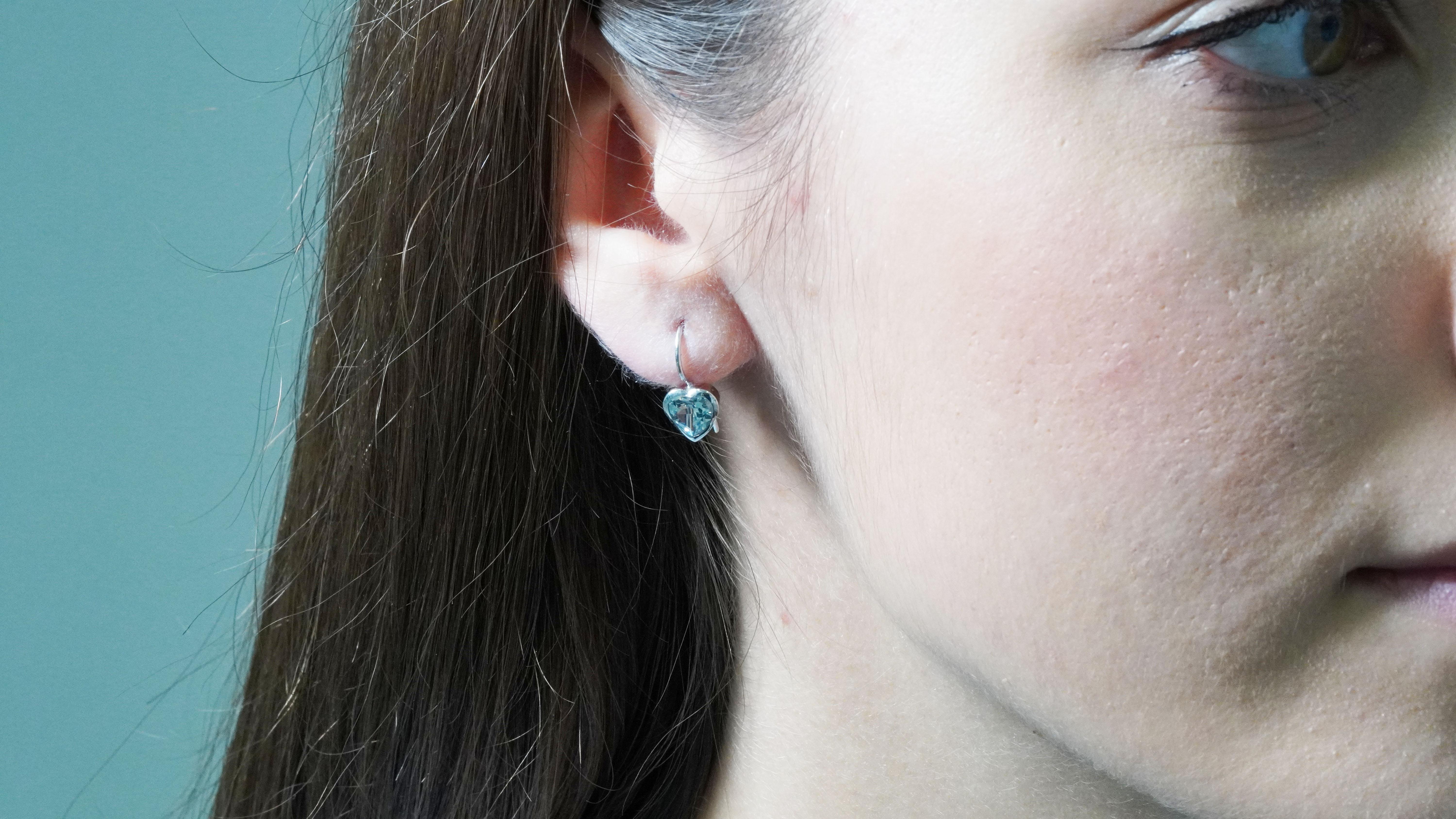 14 kt White Gold Aquamarine Earrings In New Condition For Sale In София, BG