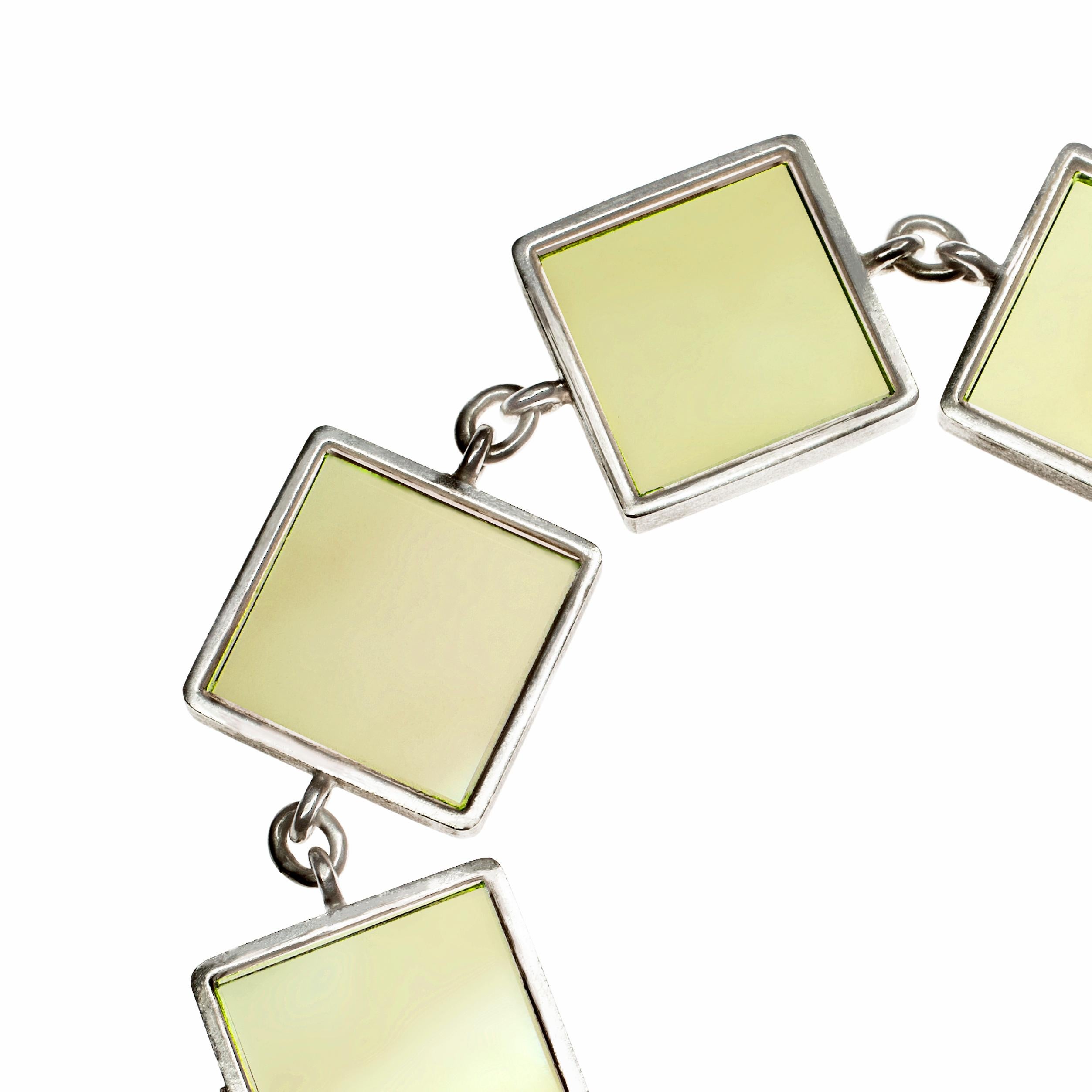 Fourteen Karat White Gold Art Deco Style Bracelet with Lemon Quartzes For Sale 2
