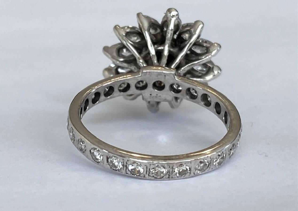 14 KT White gold  Vintage cocktail  Diamond Ring with white and black stones For Sale 7