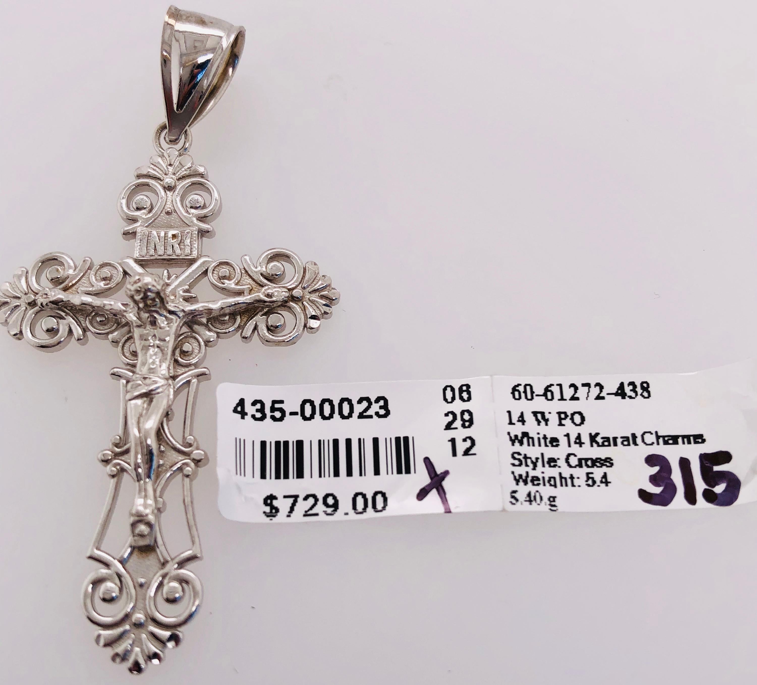 Pendentif croix / pendentif religieux en or blanc 14 carats en vente 1