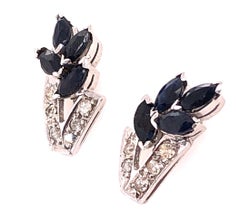 14 Karat White Gold Diamond and Sapphire Cluster Earrings 0.12 TDW