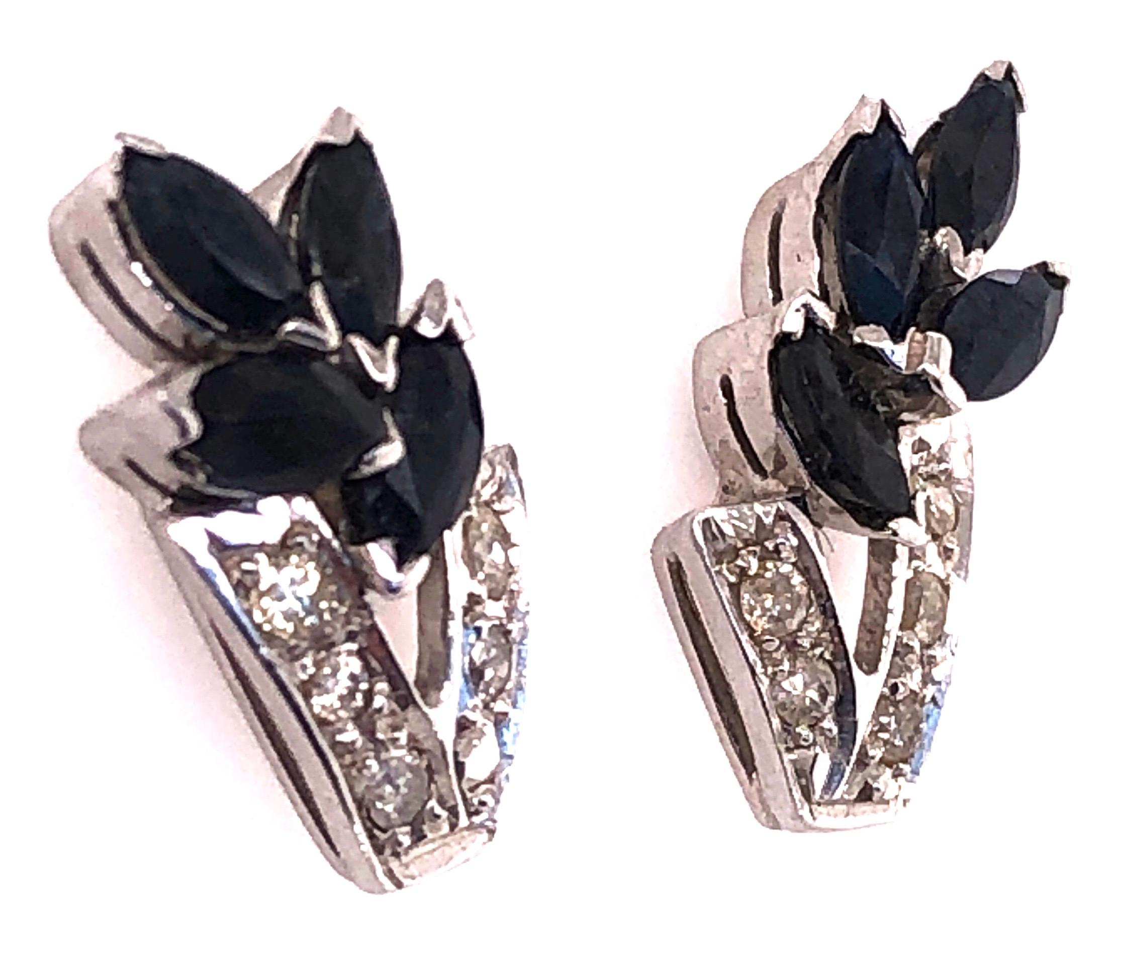 Modern 14 Karat White Gold Diamond and Sapphire Cluster Earrings 0.12 TDW For Sale