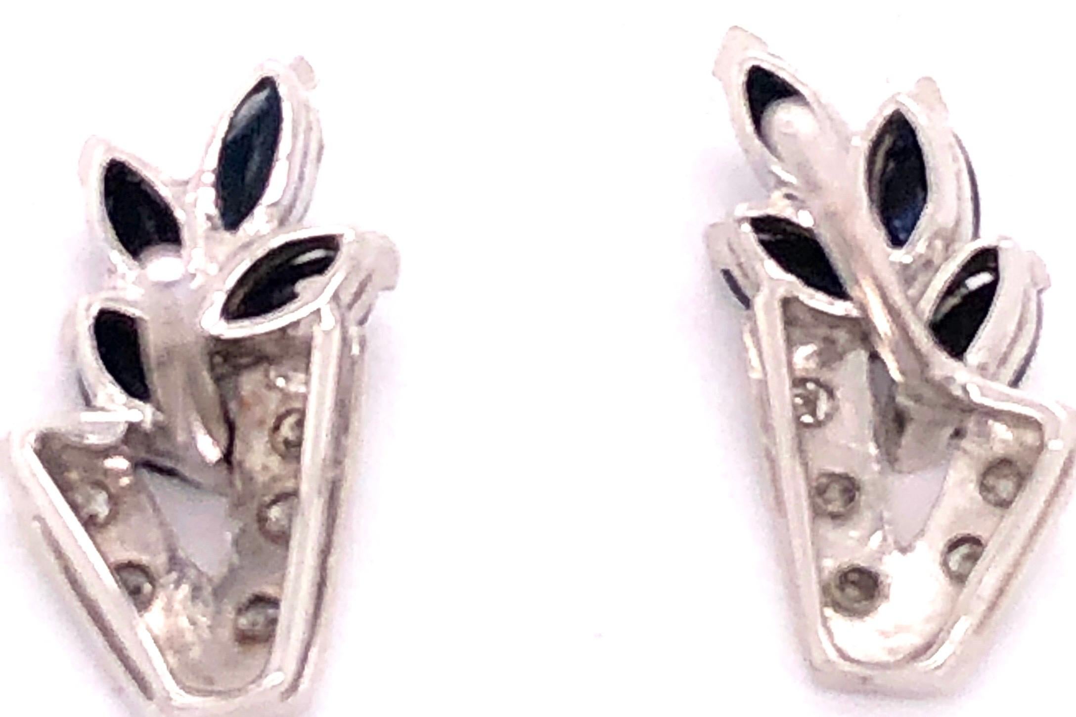 Women's or Men's 14 Karat White Gold Diamond and Sapphire Cluster Earrings 0.12 TDW For Sale