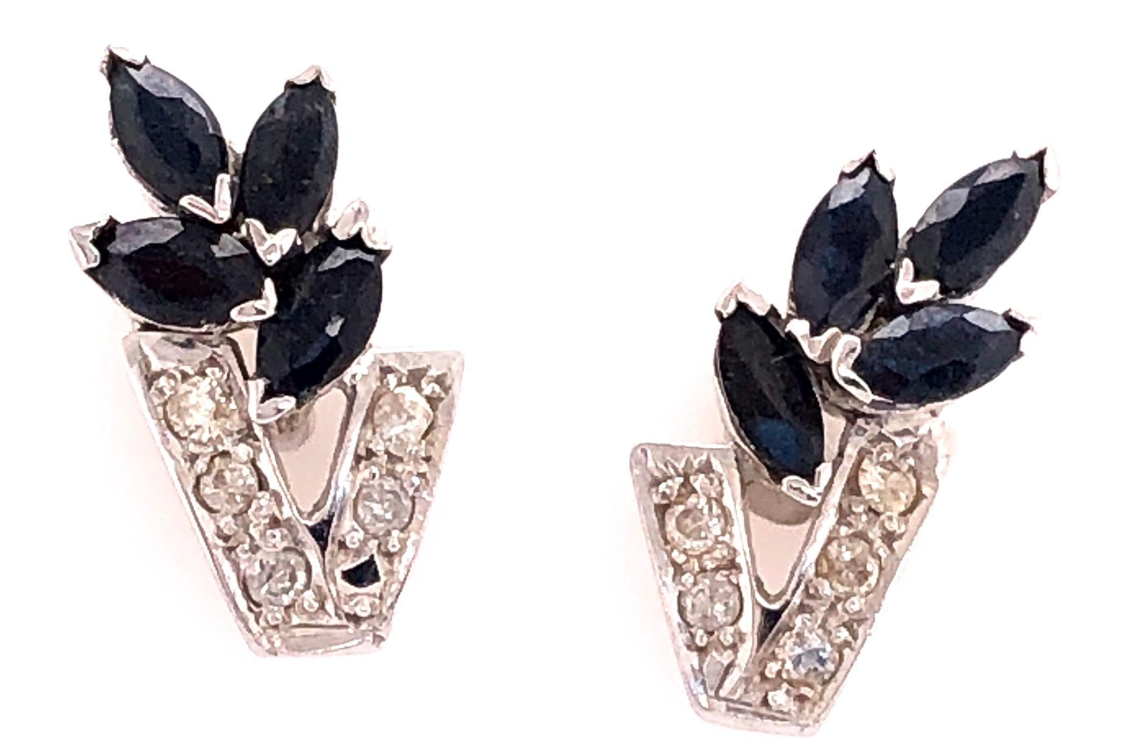 14 Karat White Gold Diamond and Sapphire Cluster Earrings 0.12 TDW For Sale 4