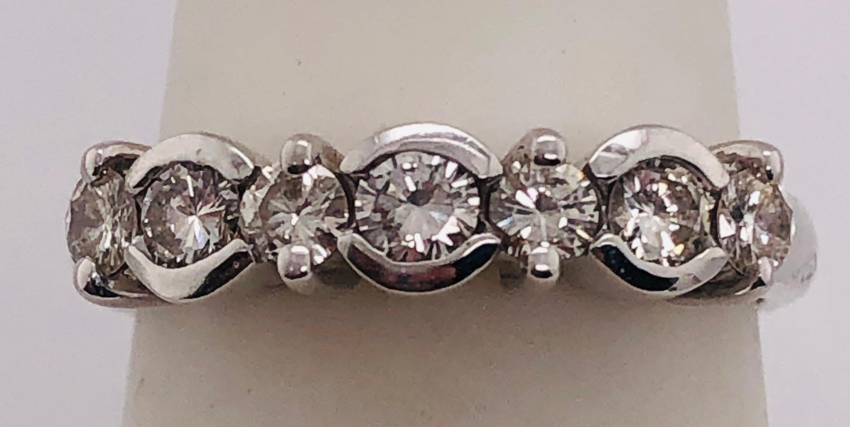 14 Karat White Gold Diamond Band Anniversary Bridal Ring 0.75 TDW In Good Condition For Sale In Manhasset, NY