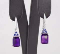 14 Kt White Gold Earrings with Amethysts, Tanzanites and Diamonds